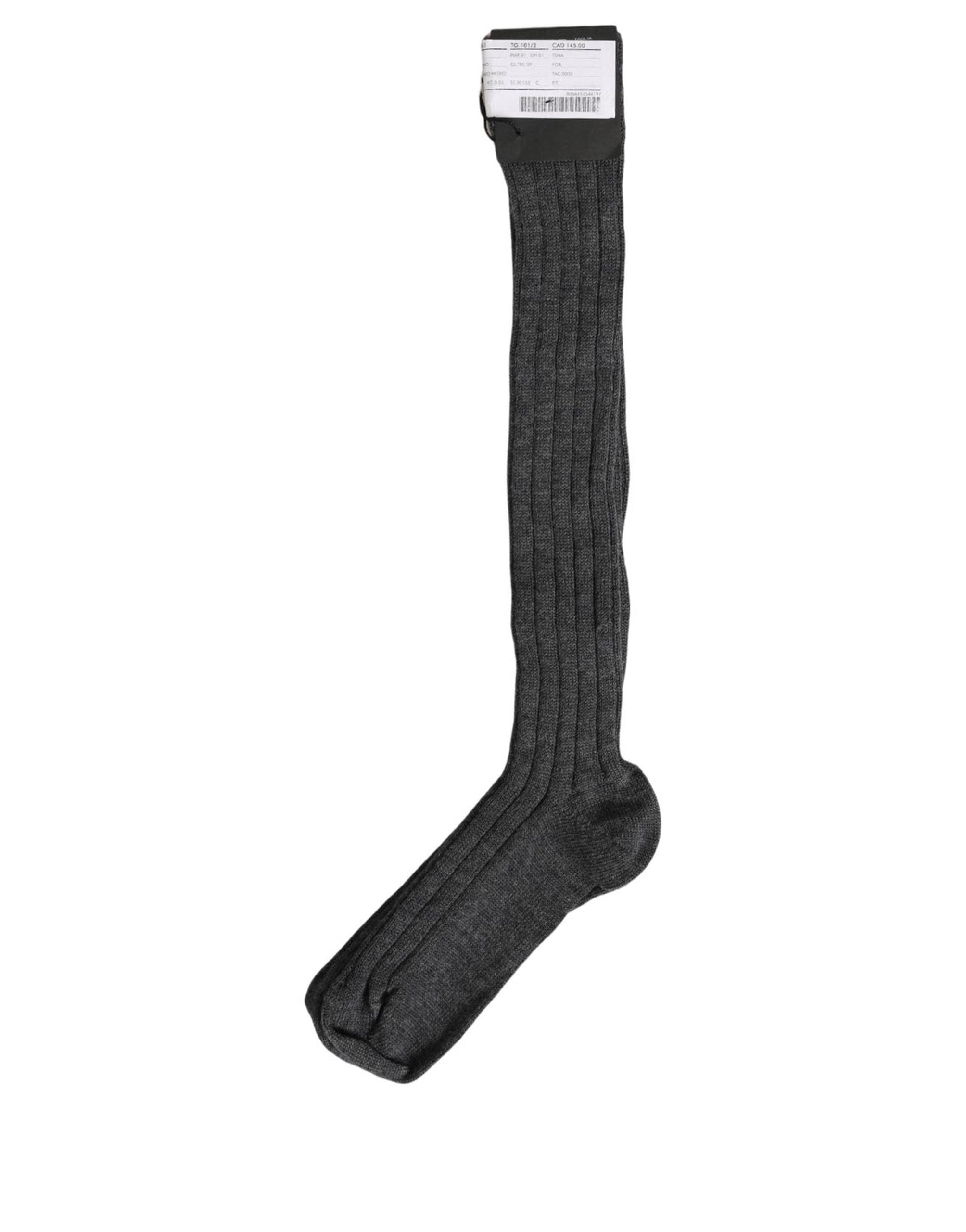 Dolce & Gabbana Gray Wool Blend Over The Calf Accessory Socks Dolce & Gabbana