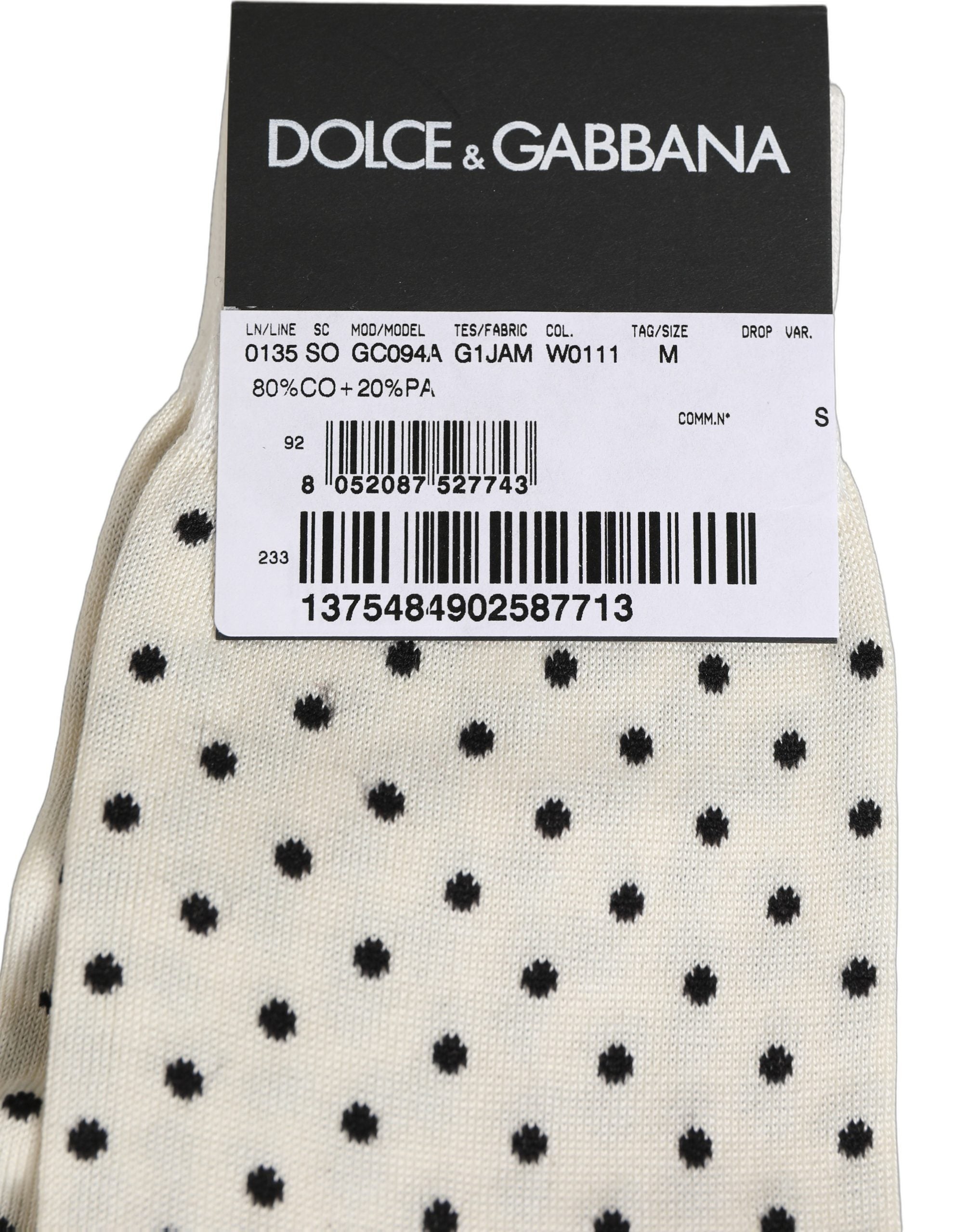 Dolce & Gabbana Off White Cotton Polka Dot Mid Calf Accessory Socks Dolce & Gabbana