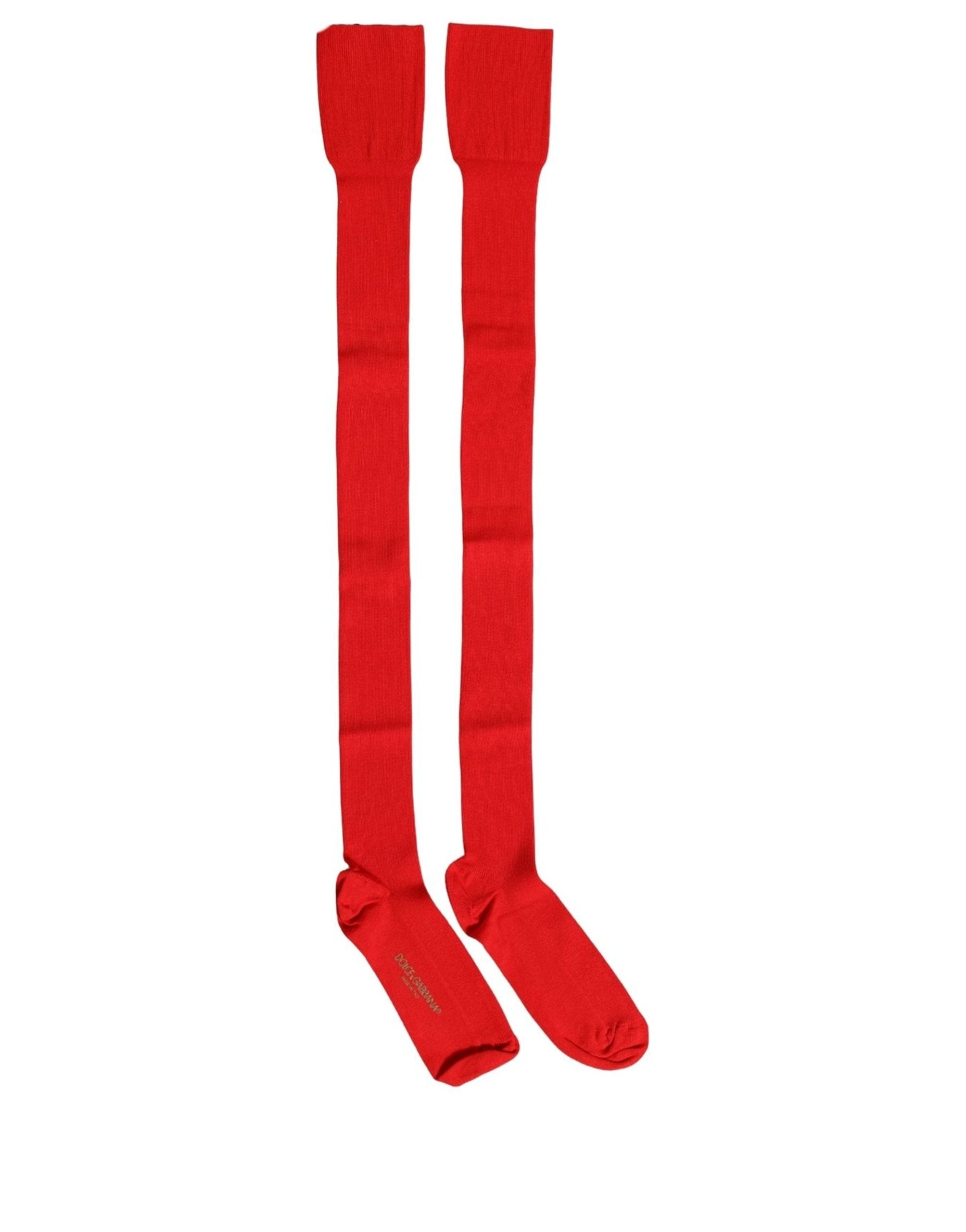 Dolce & Gabbana Men Red Logo Thigh High Ribbed Accessory Socks Dolce & Gabbana