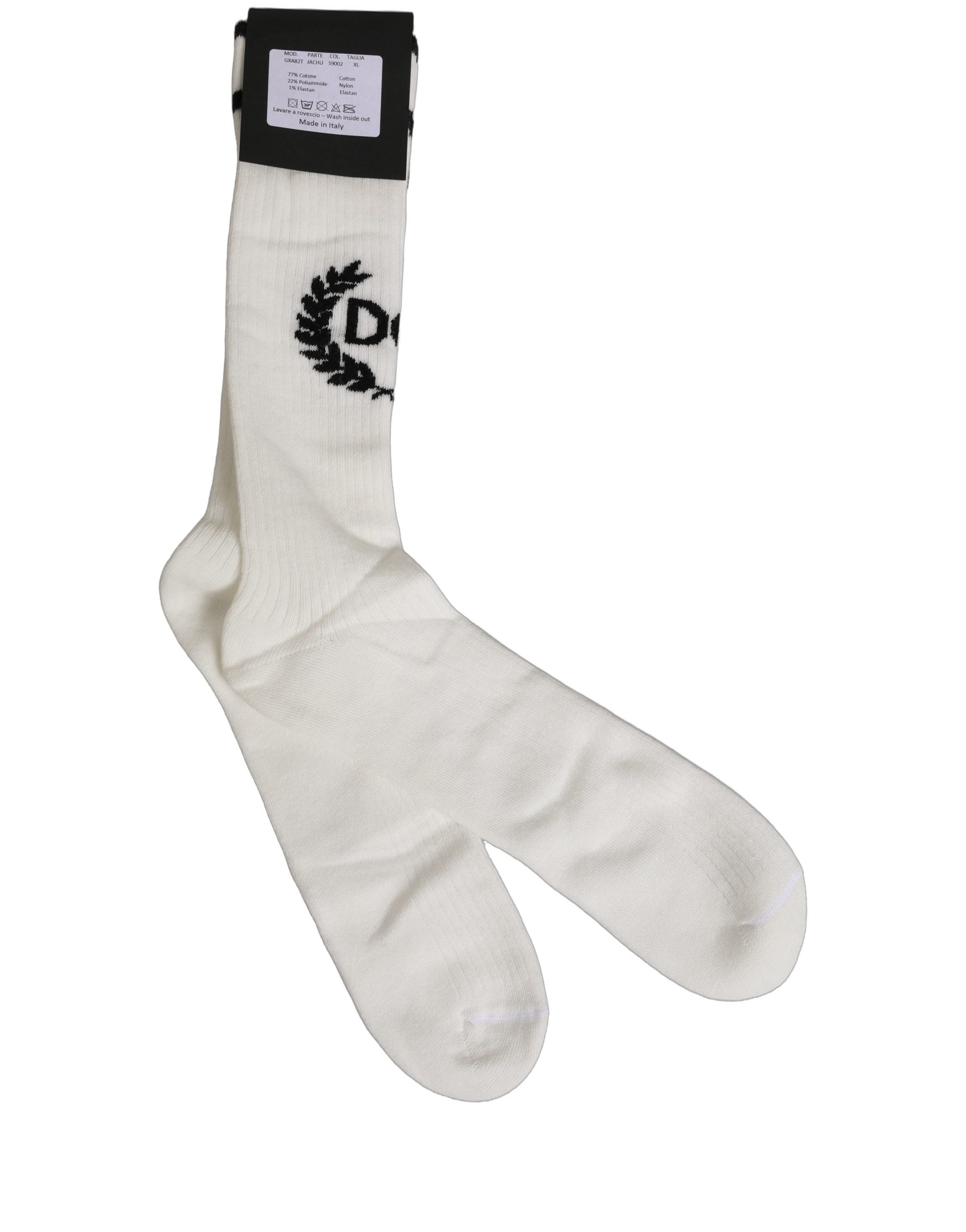 Dolce & Gabbana White Cotton DG Logo Mid Calf Accessory Socks Dolce & Gabbana