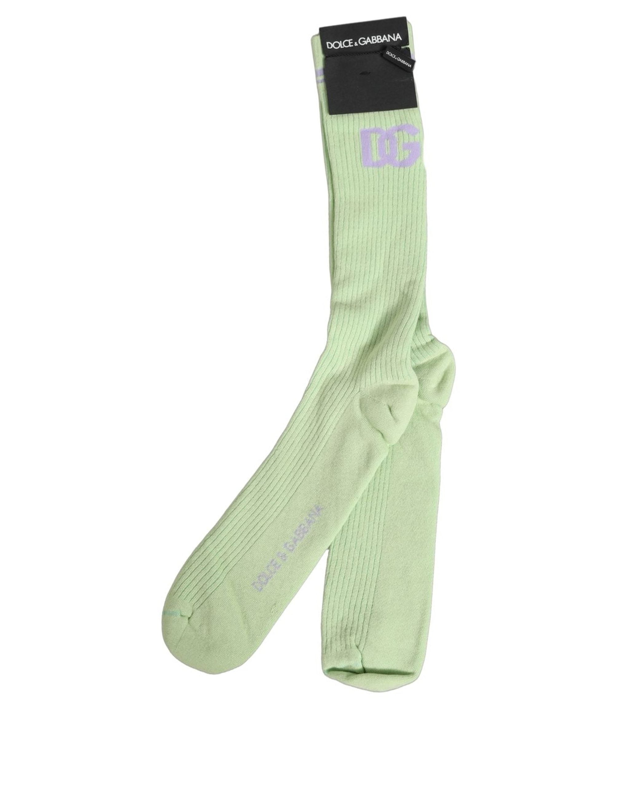 Dolce & Gabbana Men Light Green Logo Over Calf Accessory Socks Dolce & Gabbana