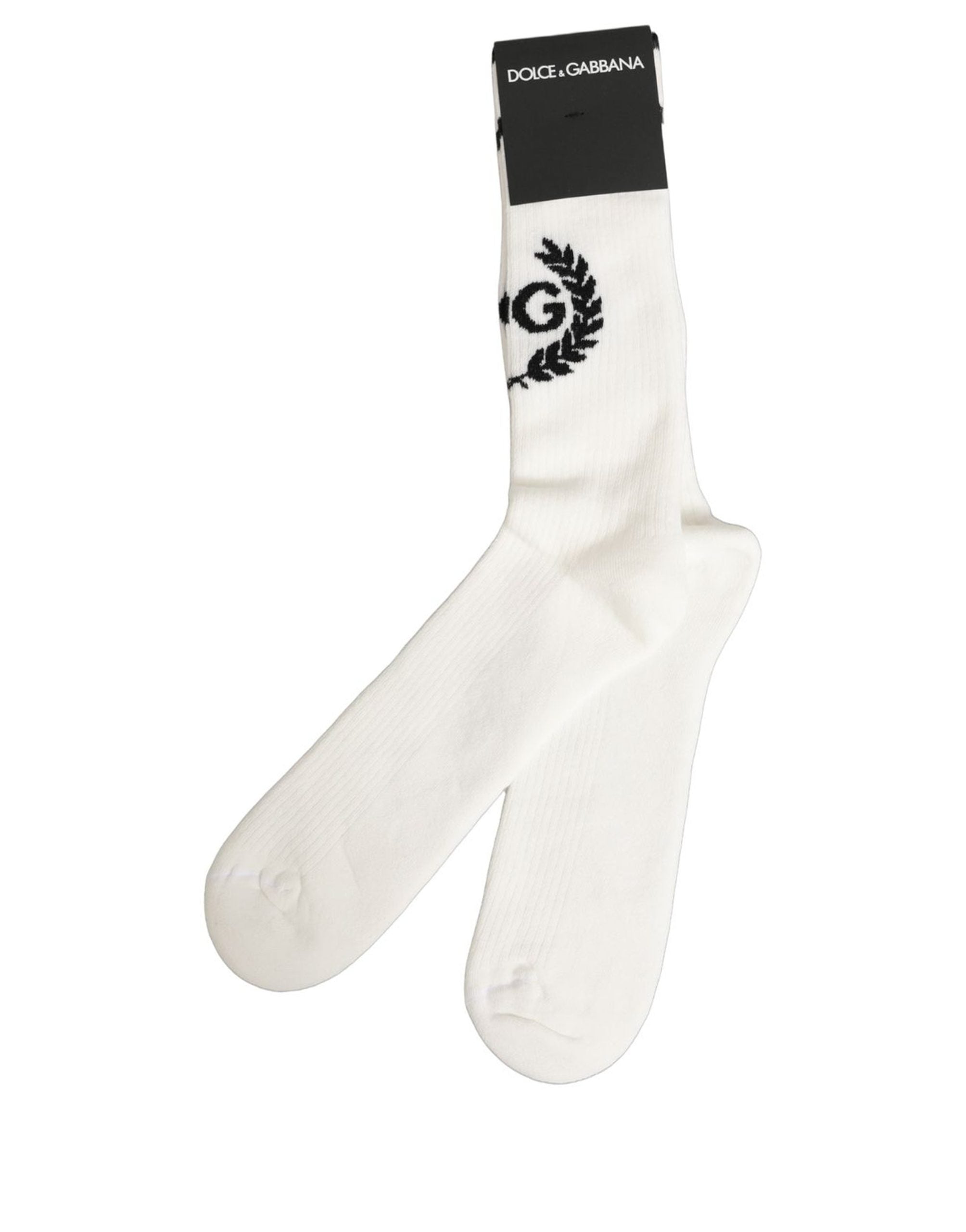 Dolce & Gabbana White Cotton DG Logo Mid Calf Accessory Socks Dolce & Gabbana