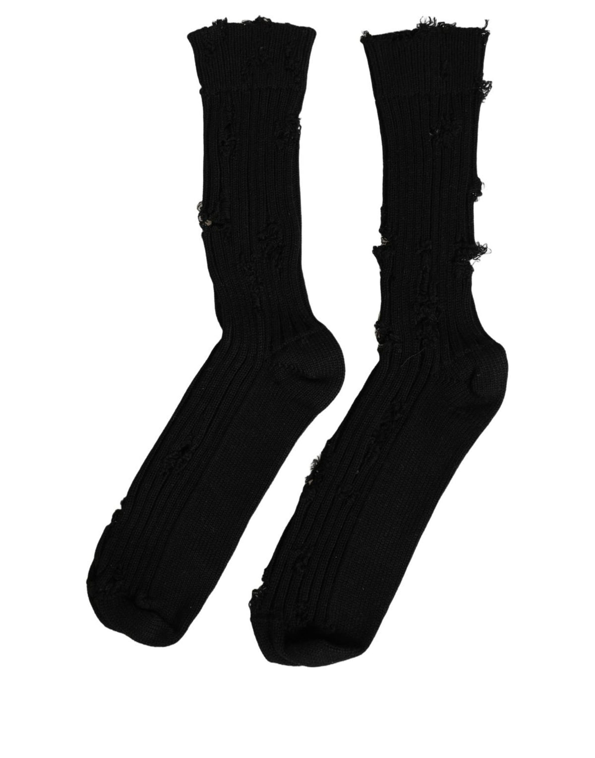 Dolce & Gabbana Black Cotton Distressed Mid Calf Accessory Socks Dolce & Gabbana