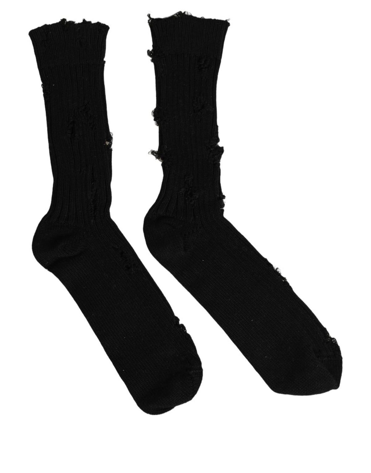 Dolce & Gabbana Black Cotton Distressed Mid Calf Accessory Socks Dolce & Gabbana