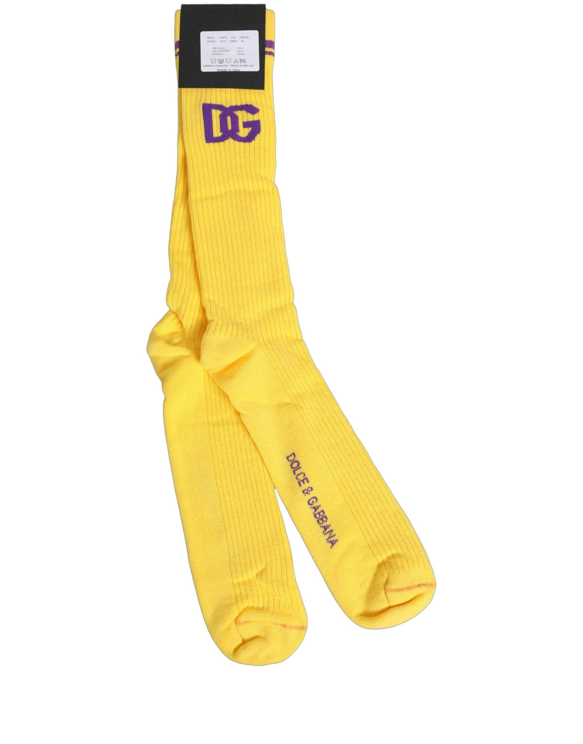 Dolce & Gabbana Men Yellow DG Logo Over Calf Accessory Socks Dolce & Gabbana