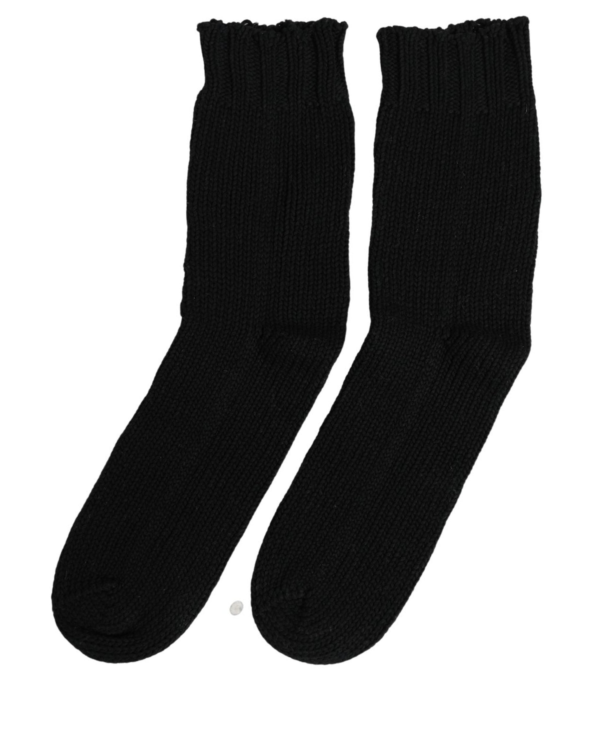 Dolce & Gabbana Men Dark Blue Cotton Ribbed Mid Calf Accessory Socks Dolce & Gabbana