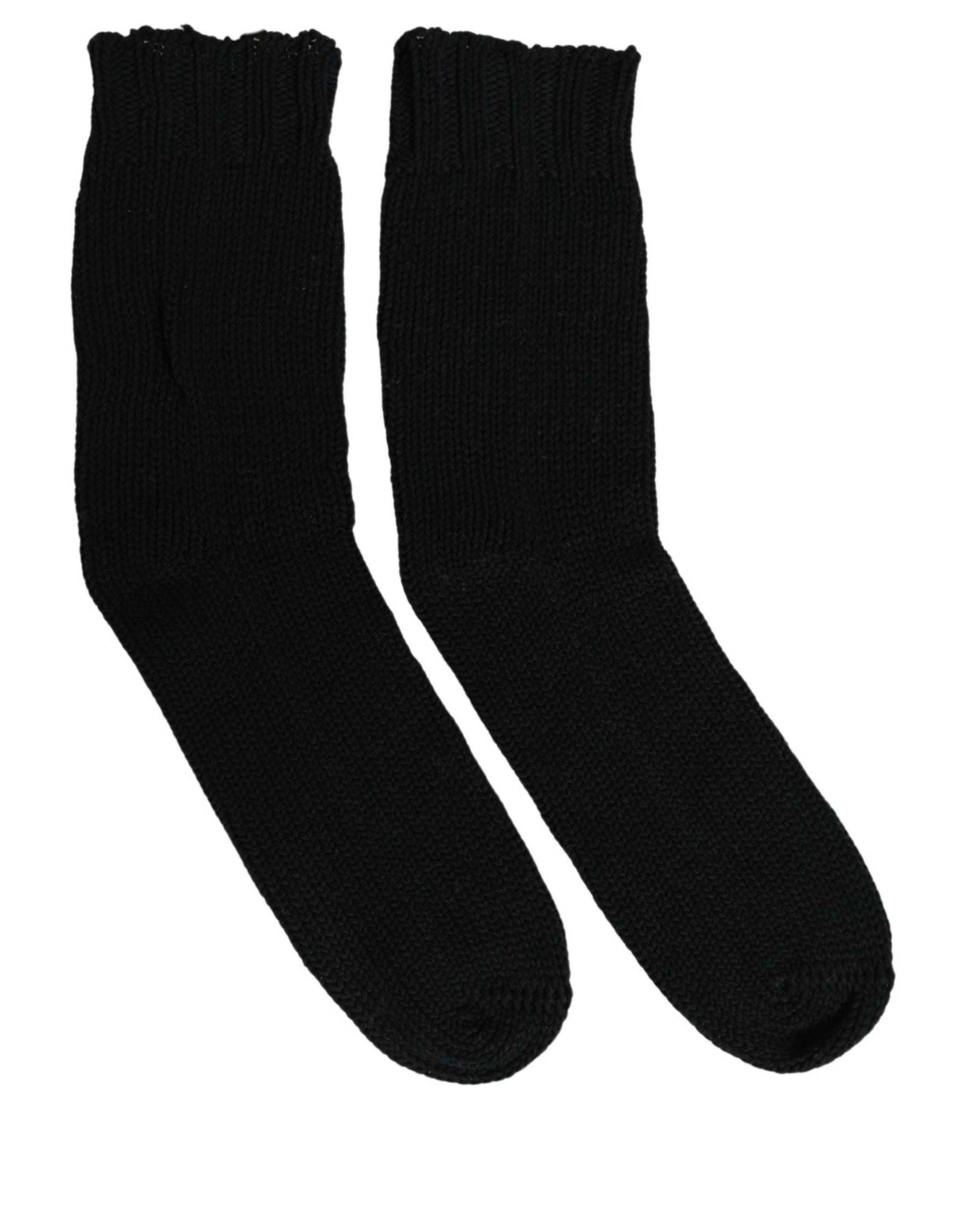Dolce & Gabbana Men Dark Blue Cotton Ribbed Mid Calf Accessory Socks Dolce & Gabbana