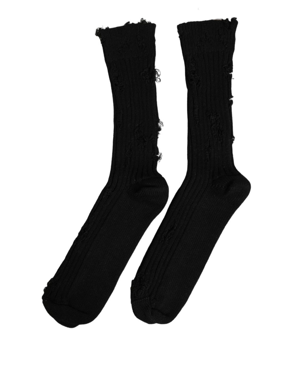 Dolce & Gabbana Black Cotton Distressed Mid Calf Accessory Socks Dolce & Gabbana