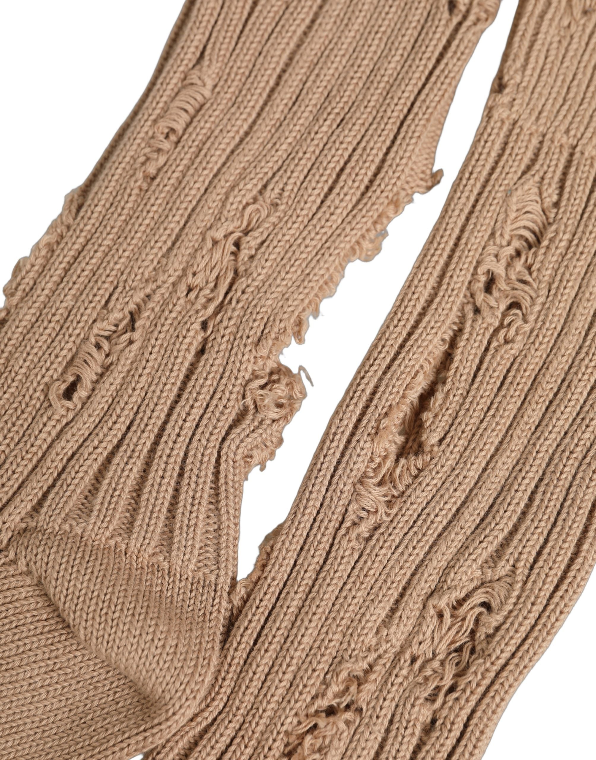 Dolce & Gabbana Beige Cotton Distressed Mid Calf Accessory Socks Dolce & Gabbana