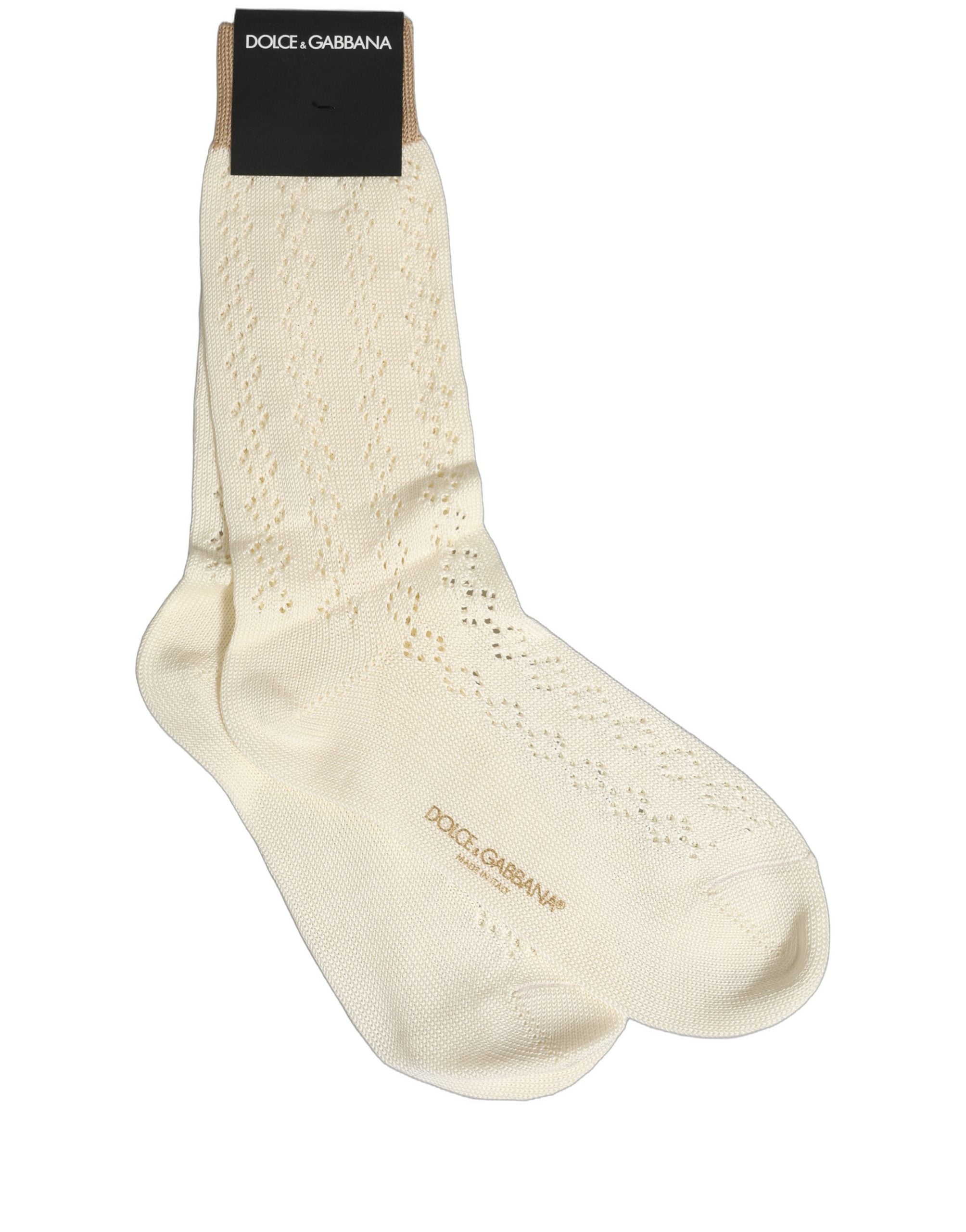 Dolce & Gabbana Off White Cotton Knit Mid Calf Accessory Socks Dolce & Gabbana