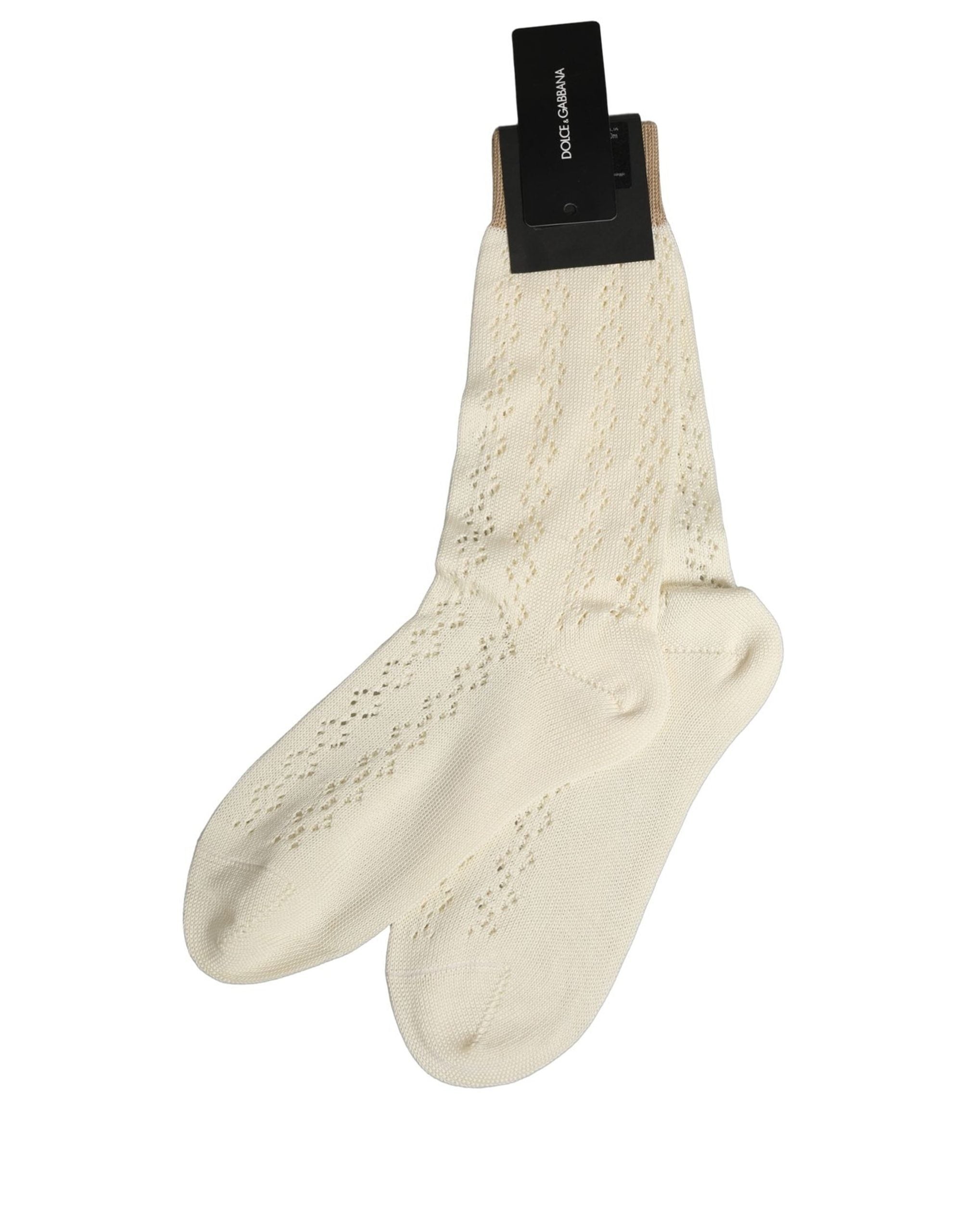 Dolce & Gabbana Off White Cotton Knit Mid Calf Accessory Socks Dolce & Gabbana