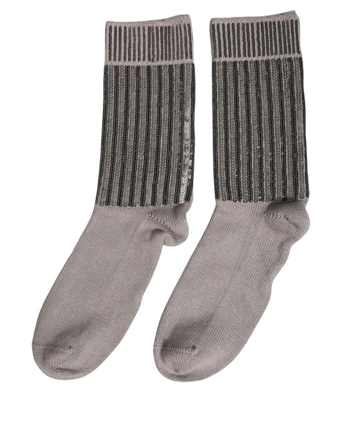 Dolce & Gabbana Gray Sequin Cotton Knit Mid Calf Accessory Socks Dolce & Gabbana