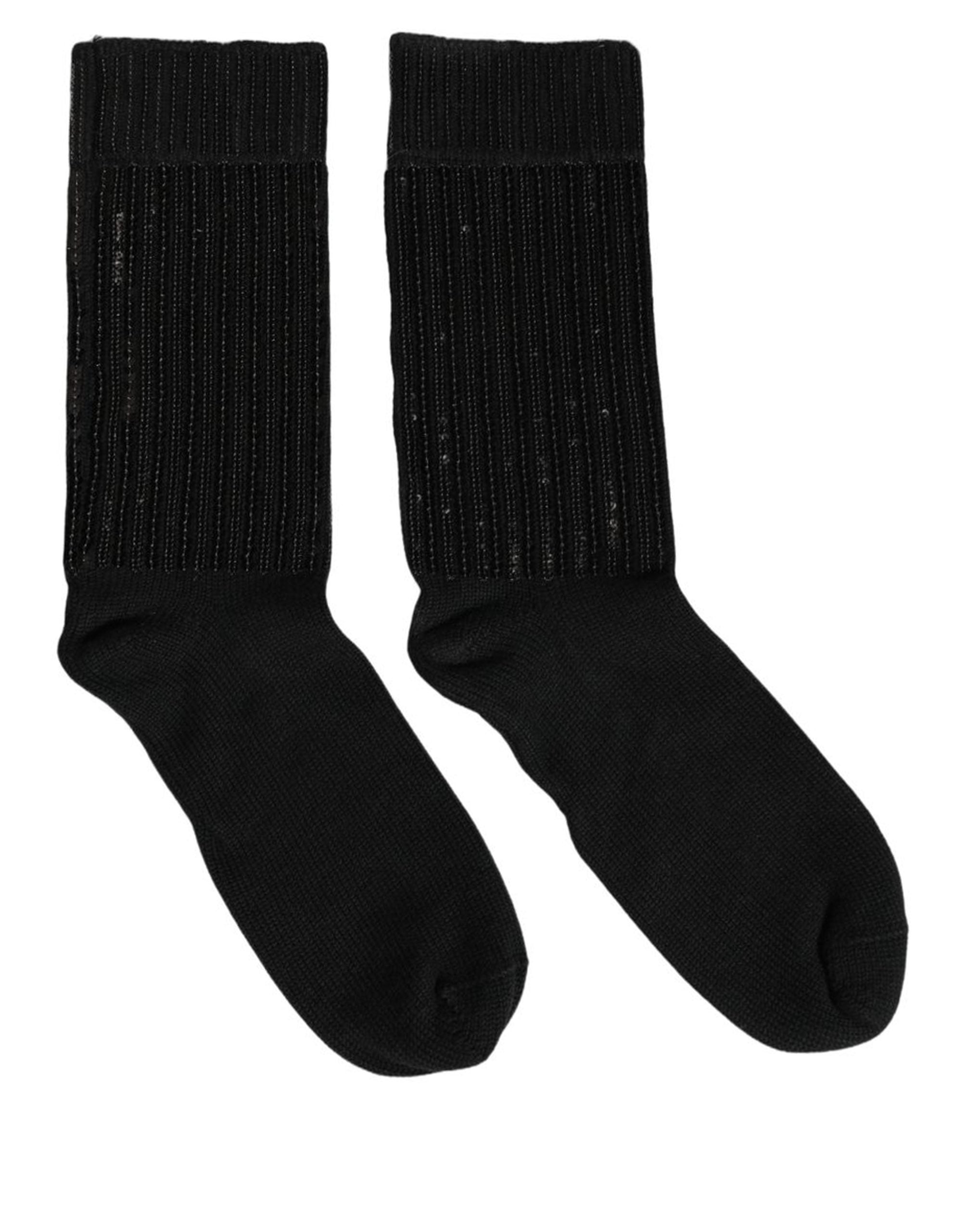 Dolce & Gabbana Black Sequin Cotton Knit Mid Calf Accessory Socks Dolce & Gabbana