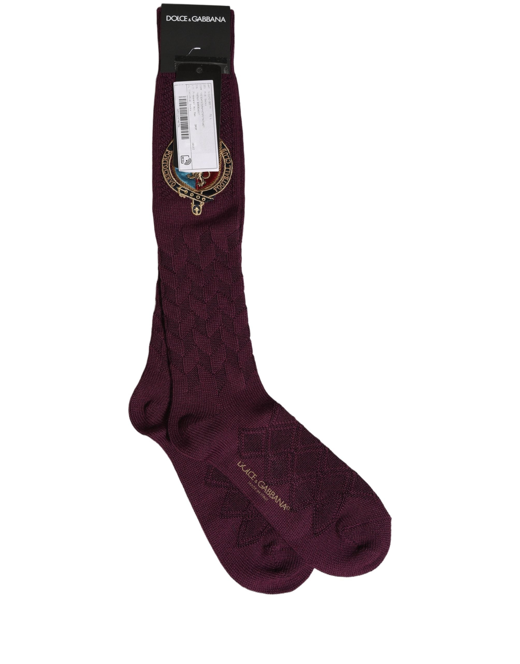 Dolce & Gabbana Burgundy Wool Crest Logo Knee High Accessory Socks Dolce & Gabbana