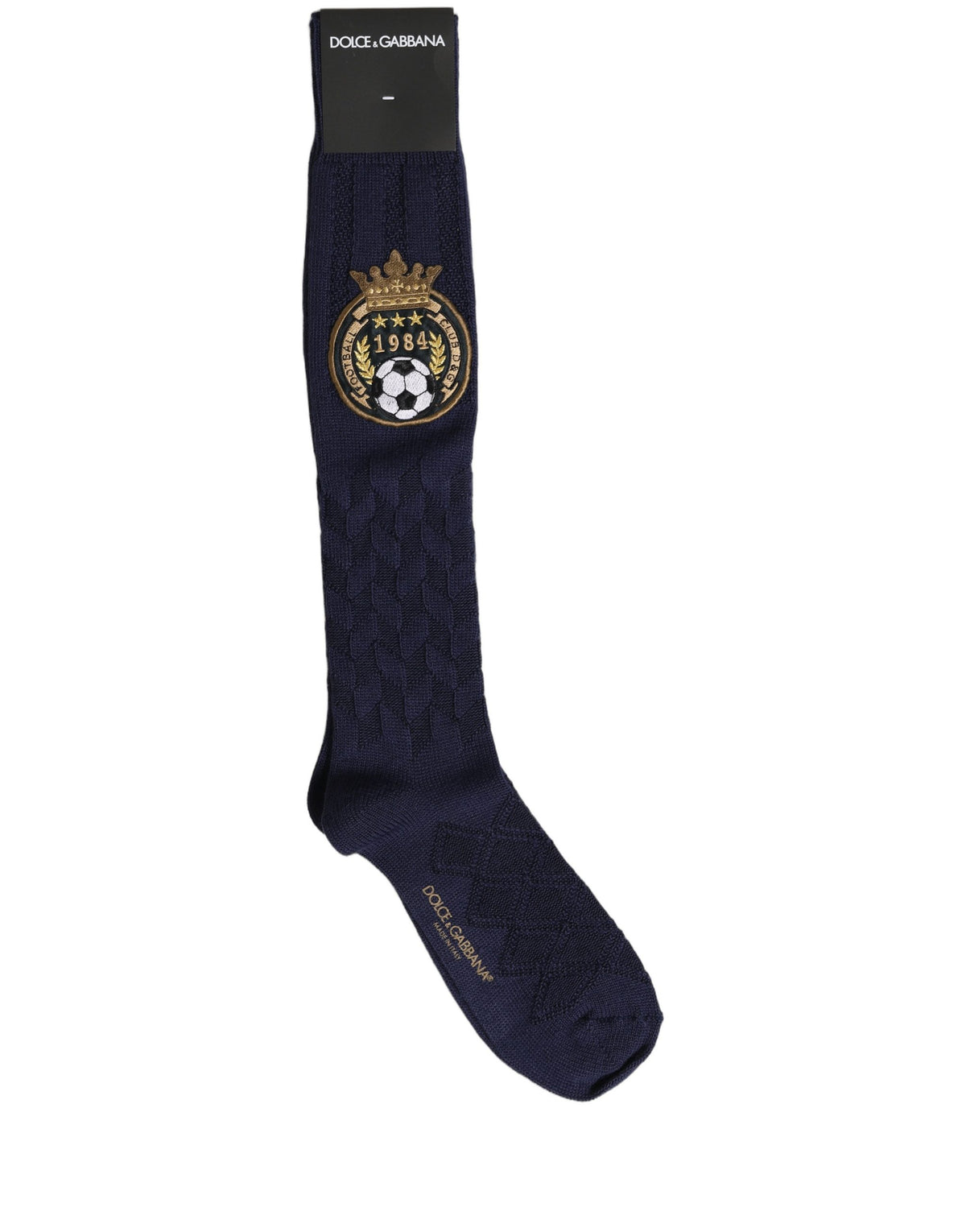 Dolce & Gabbana Navy Blue Wool Crest Logo Knee High Accessory Socks Dolce & Gabbana