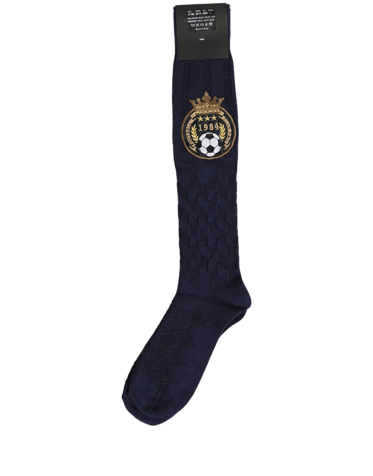 Dolce & Gabbana Navy Blue Wool Crest Logo Knee High Accessory Socks Dolce & Gabbana