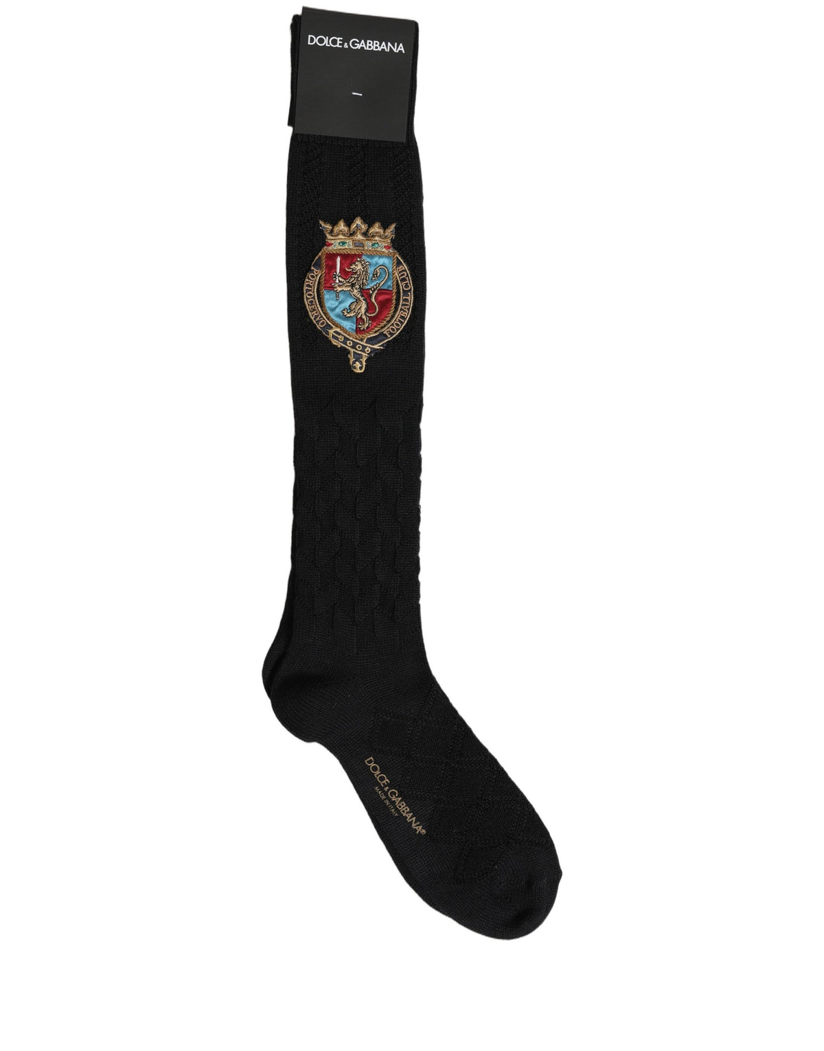 Dolce & Gabbana Men Black Wool Crest Logo Knee High Accessory Socks Dolce & Gabbana