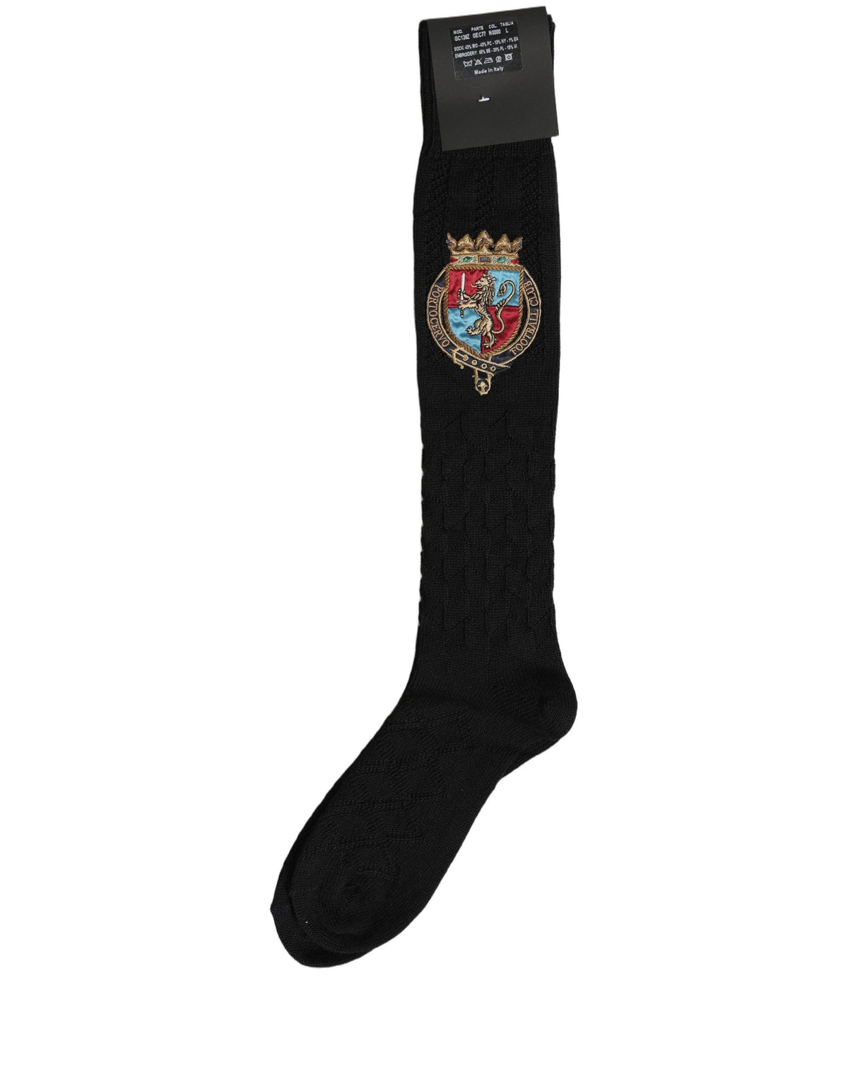 Dolce & Gabbana Men Black Wool Crest Logo Knee High Accessory Socks Dolce & Gabbana