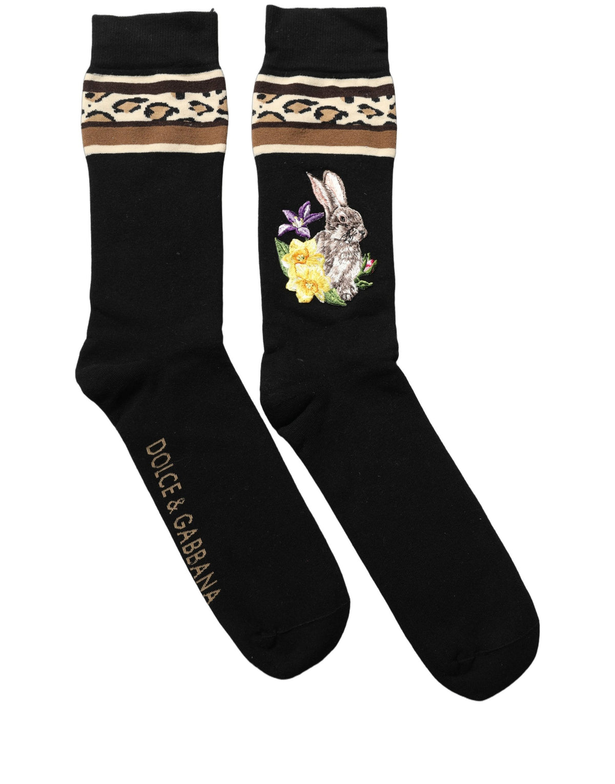 Dolce & Gabbana Black Rabbit Floral Wool Mid Calf Accessory Socks Dolce & Gabbana