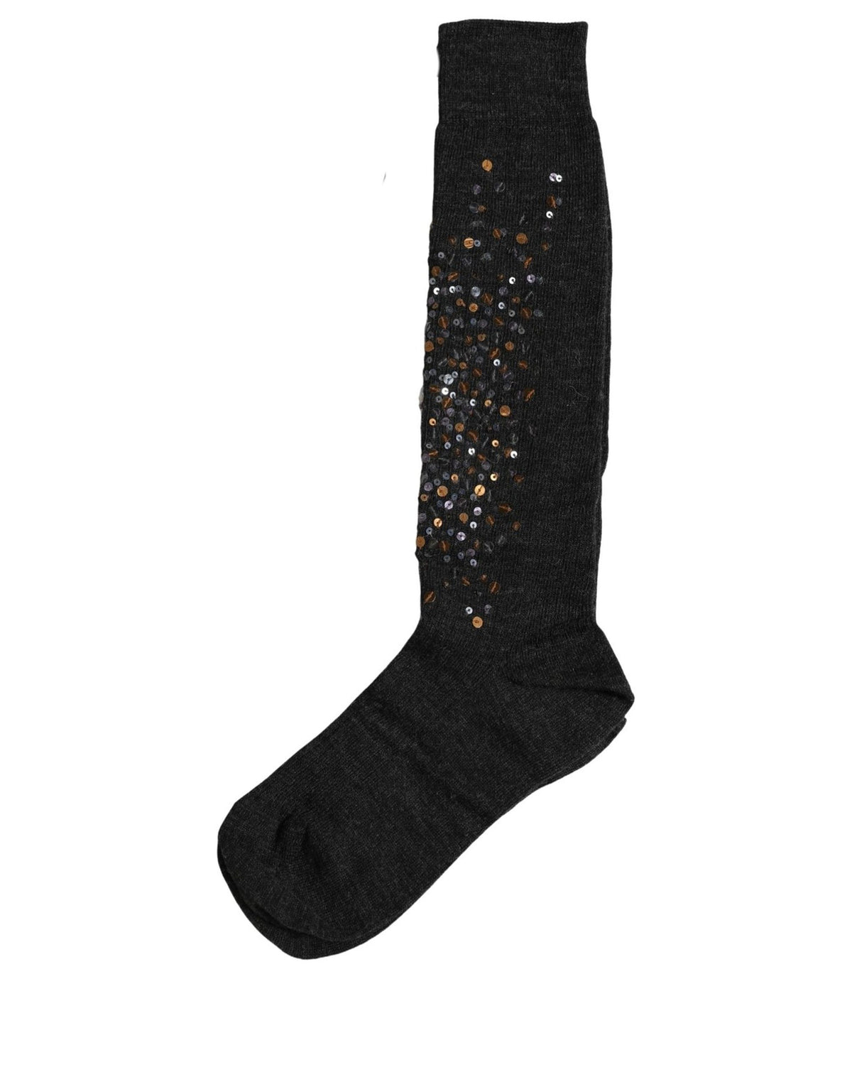 Dolce & Gabbana Dark Gray Sequined Wool Knee High Accessory Socks Dolce & Gabbana