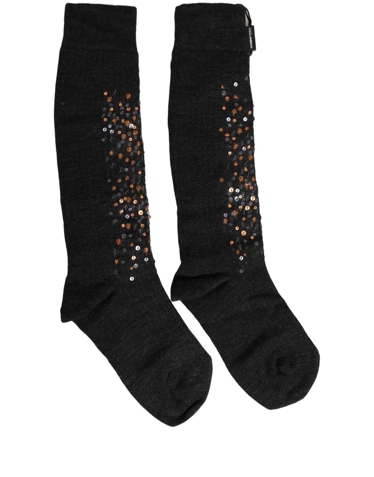Dolce & Gabbana Dark Gray Sequined Wool Knee High Accessory Socks Dolce & Gabbana