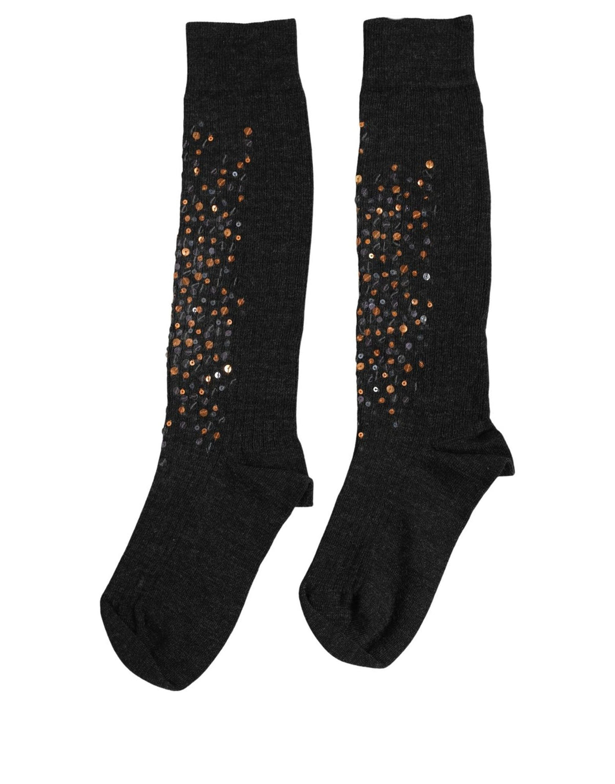 Dolce & Gabbana Dark Gray Sequined Wool Knee High Accessory Socks Dolce & Gabbana