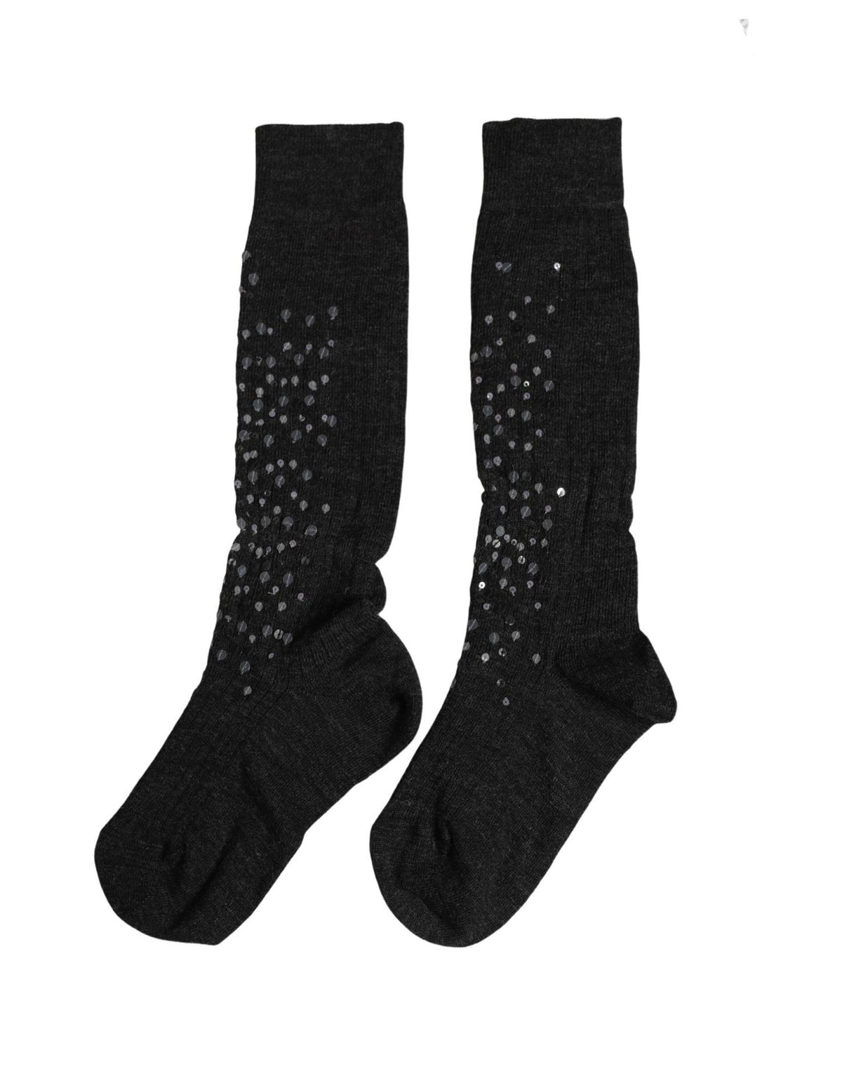 Dolce & Gabbana Dark Gray Sequined Wool Knee High Accessory Socks Dolce & Gabbana