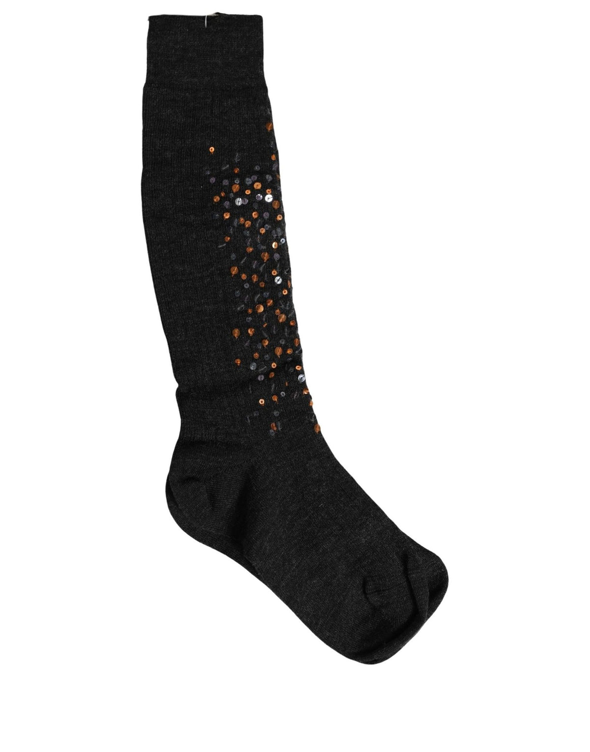 Dolce & Gabbana Dark Gray Sequined Wool Knee High Accessory Socks Dolce & Gabbana