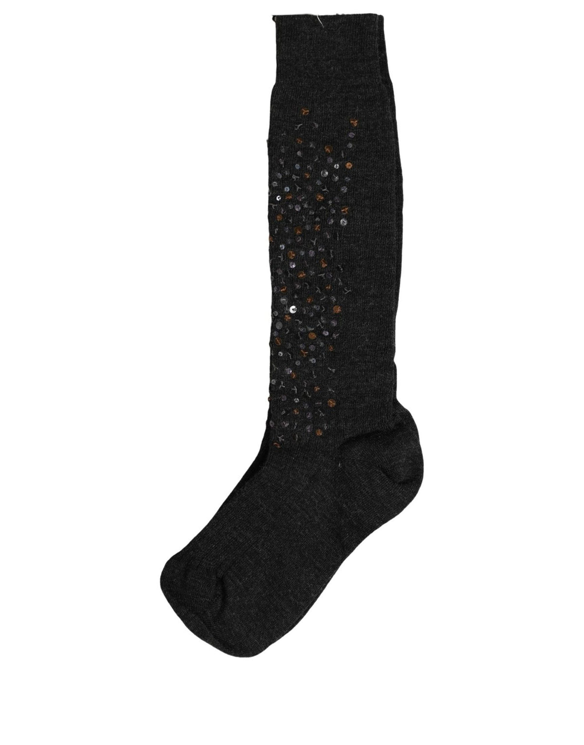 Dolce & Gabbana Dark Gray Sequined Wool Knee High Accessory Socks Dolce & Gabbana