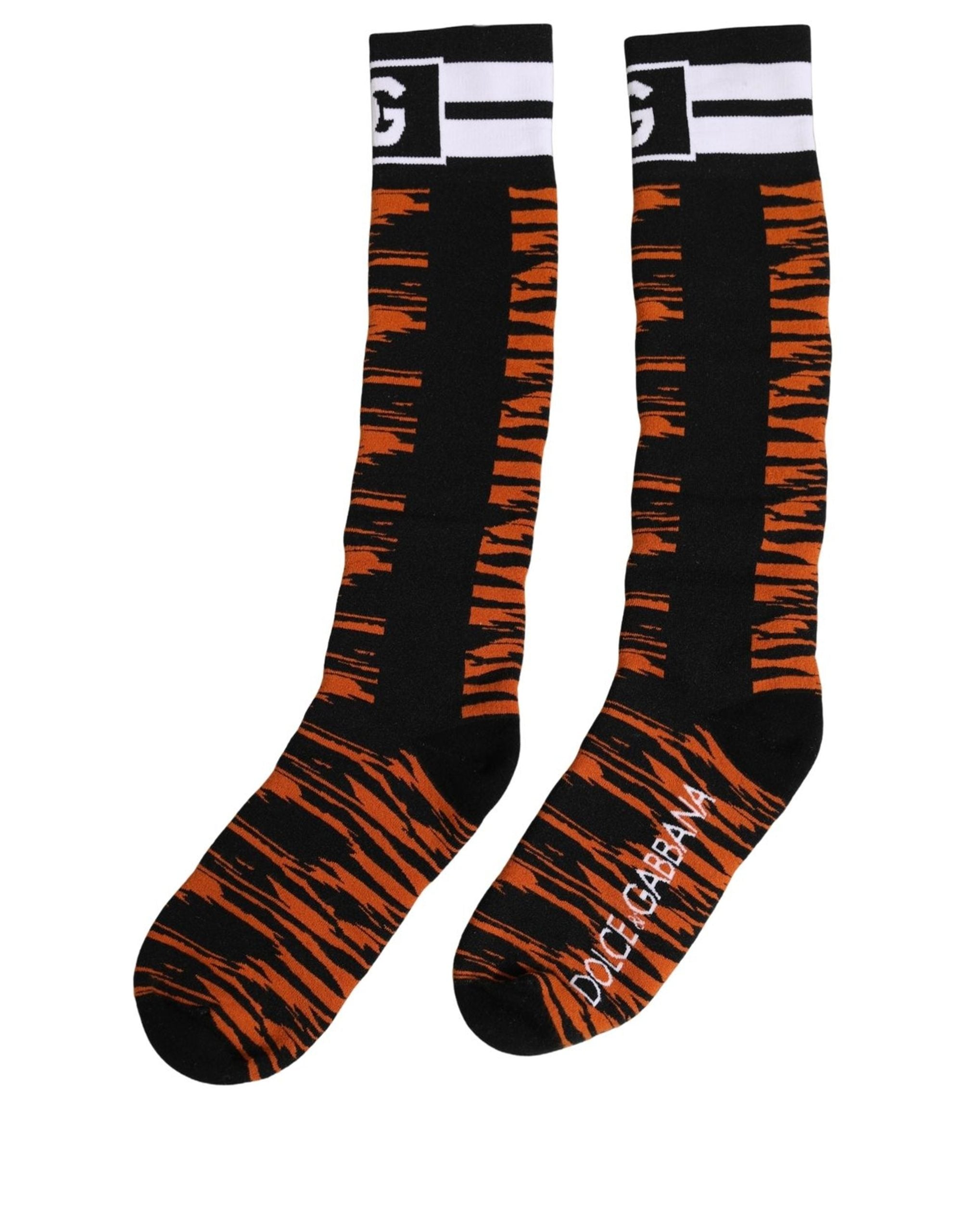 Dolce & Gabbana Orange Black Tiger Stripe Knee High Accessory Socks Dolce & Gabbana