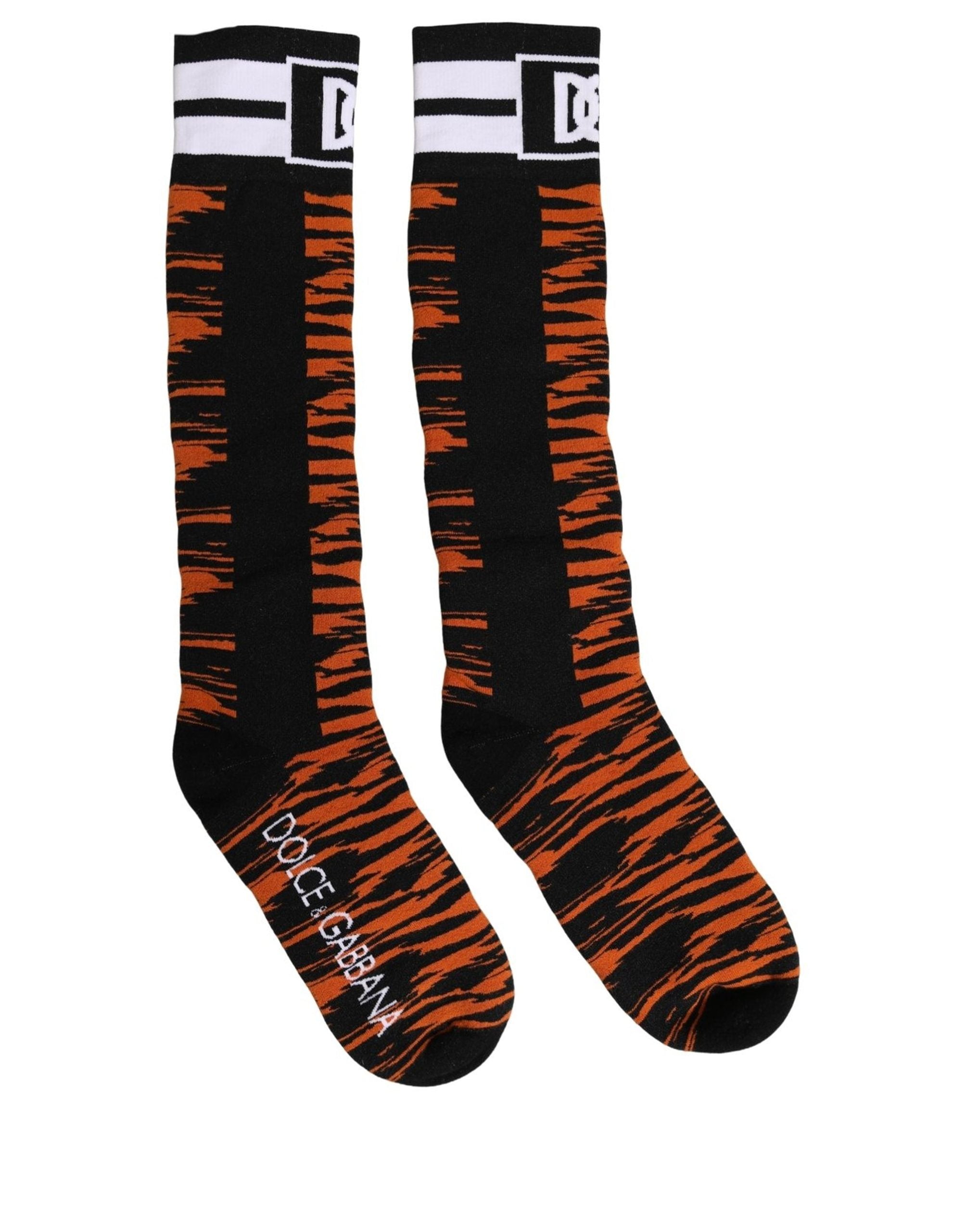 Dolce & Gabbana Orange Black Tiger Stripe Knee High Accessory Socks Dolce & Gabbana