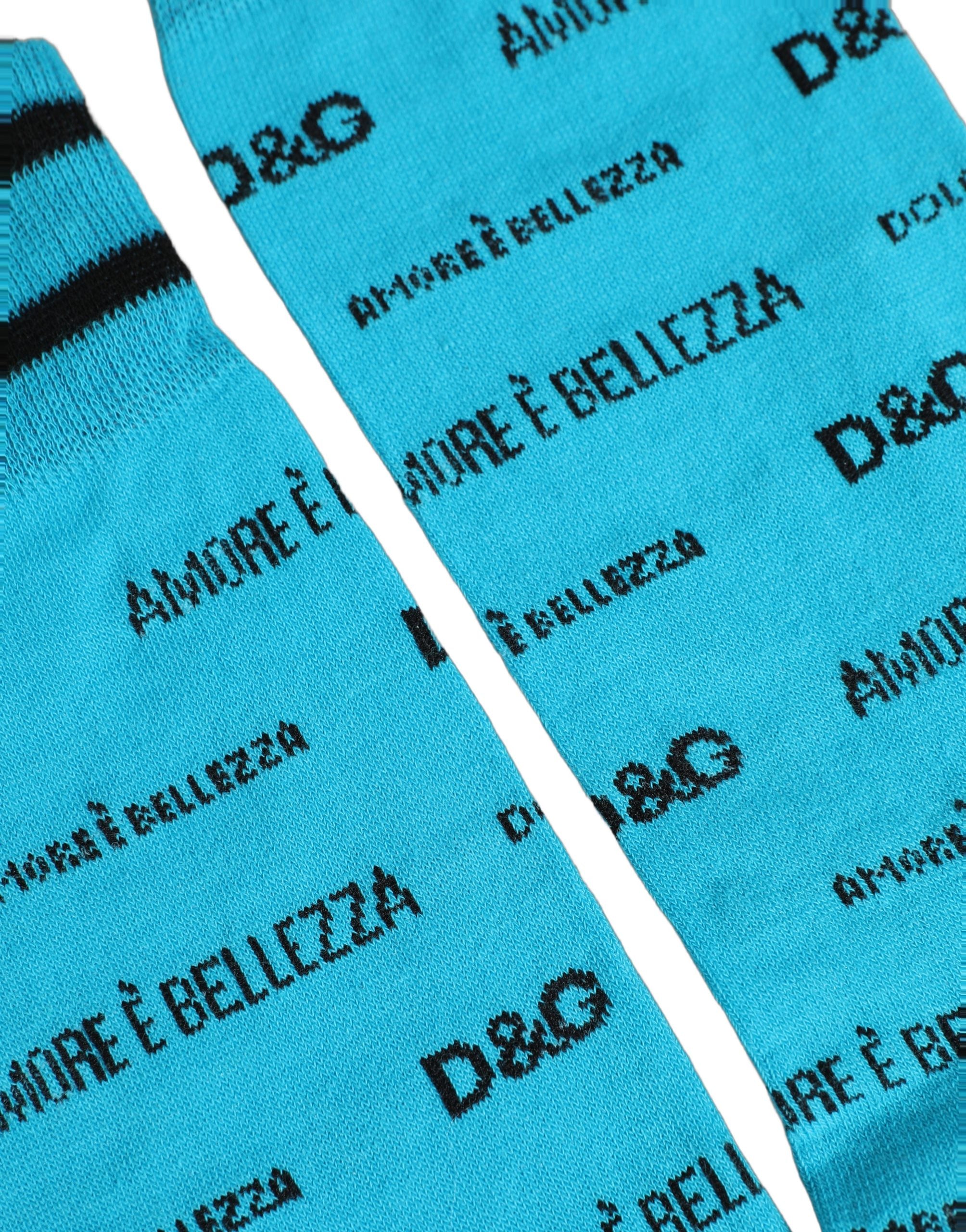 Dolce & Gabbana Light Blue Cotton Logo Mid Calf Accessory Socks Dolce & Gabbana
