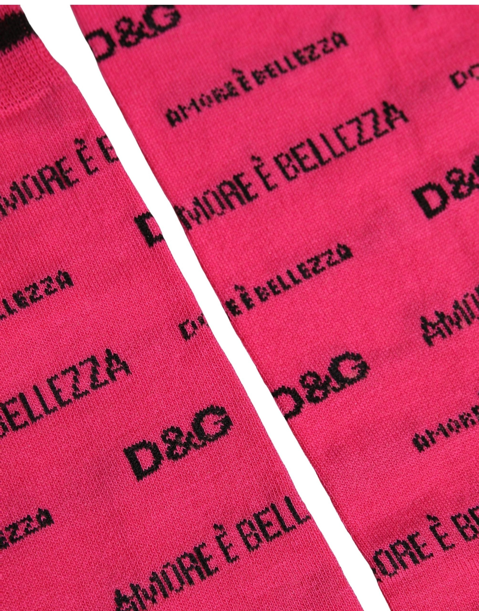 Dolce & Gabbana Pink Cotton Logo Print Mid Calf Accessory Socks Dolce & Gabbana