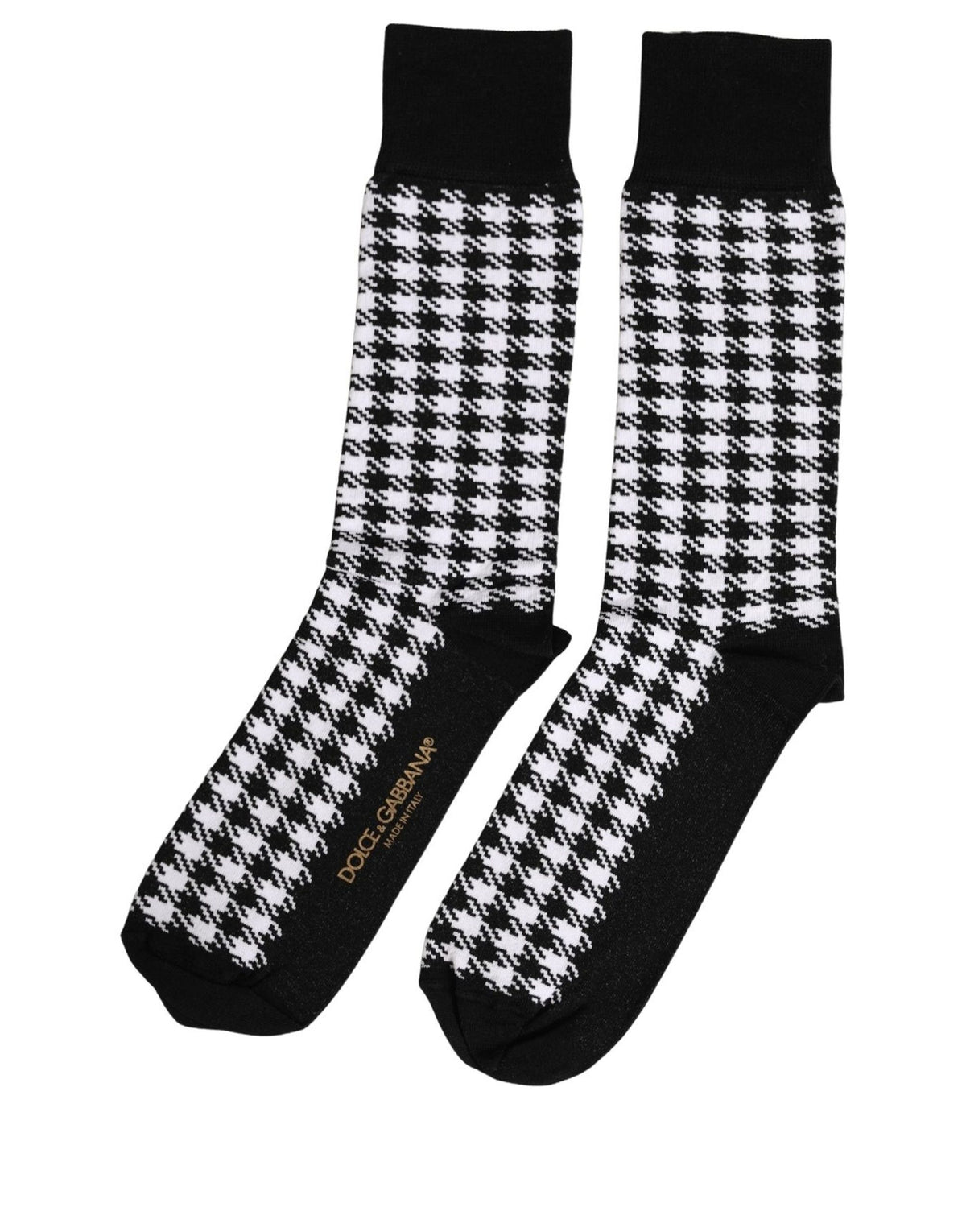 Dolce & Gabbana Black White Houndstooth Mid Calf Accessory Socks Dolce & Gabbana