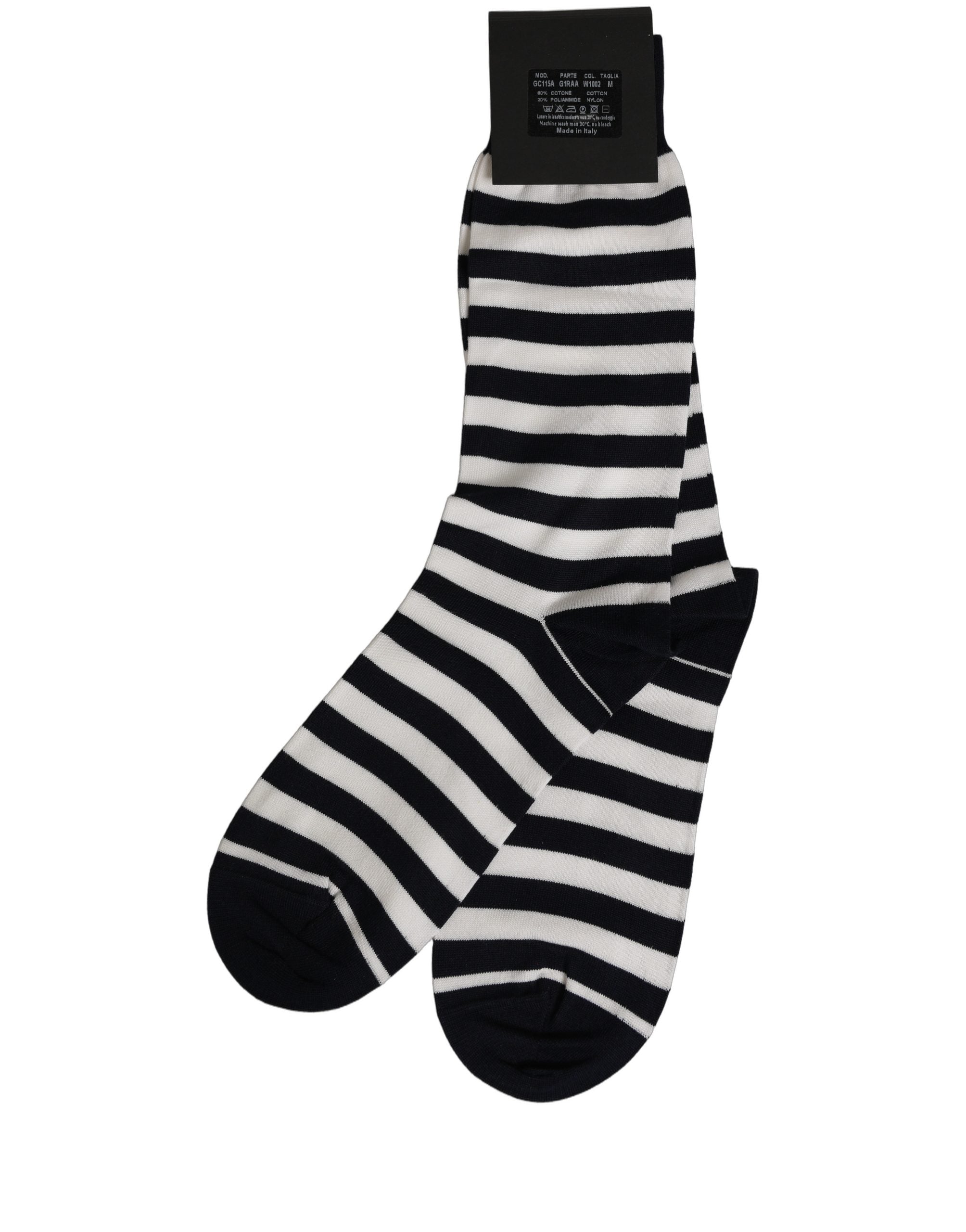 Dolce & Gabbana Black White Stripes Cotton Mid Calf Accessory Socks Dolce & Gabbana