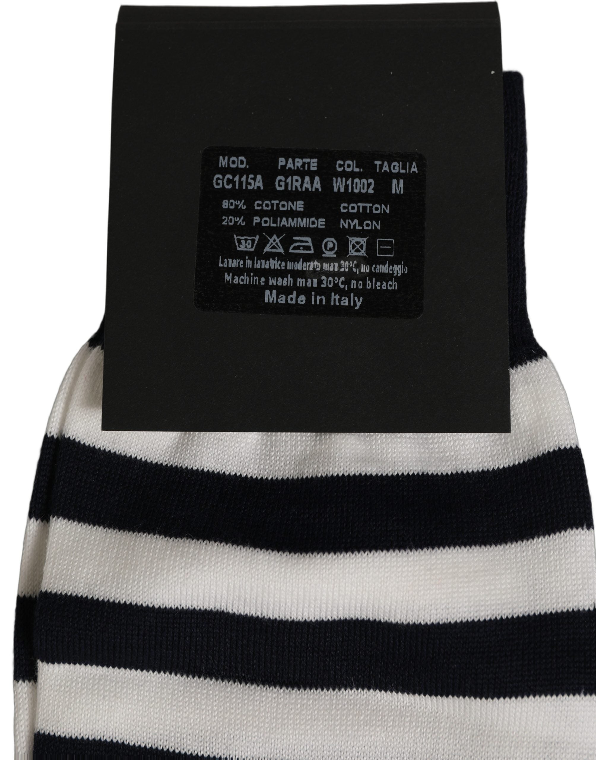 Dolce & Gabbana Black White Stripes Cotton Mid Calf Accessory Socks Dolce & Gabbana