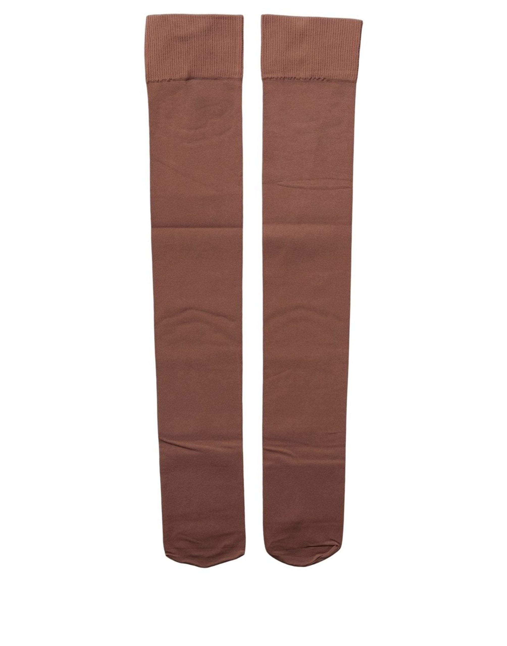 Dolce & Gabbana Brown Nylon Stretch Over The Calf Stockings Socks Dolce & Gabbana