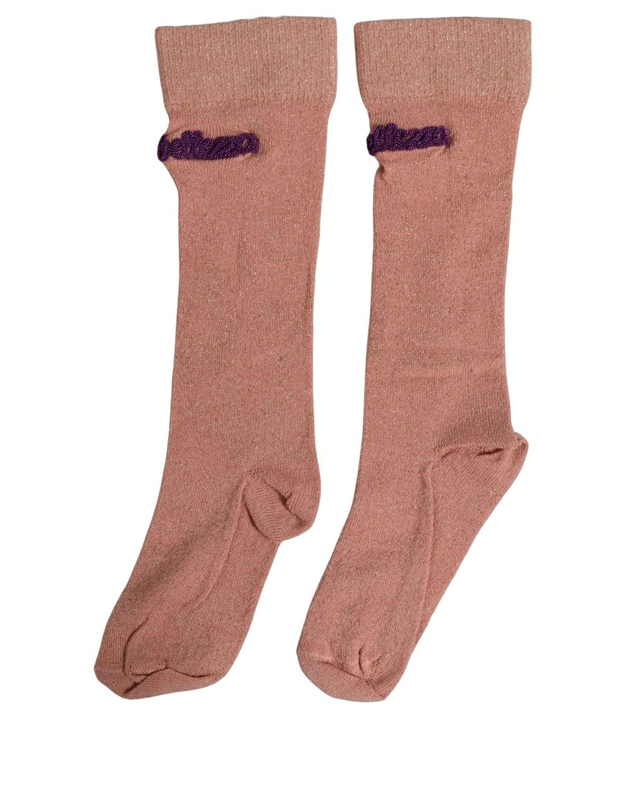Dolce & Gabbana Dusty Pink Embroidered Mid Calf Accessory Socks Dolce & Gabbana