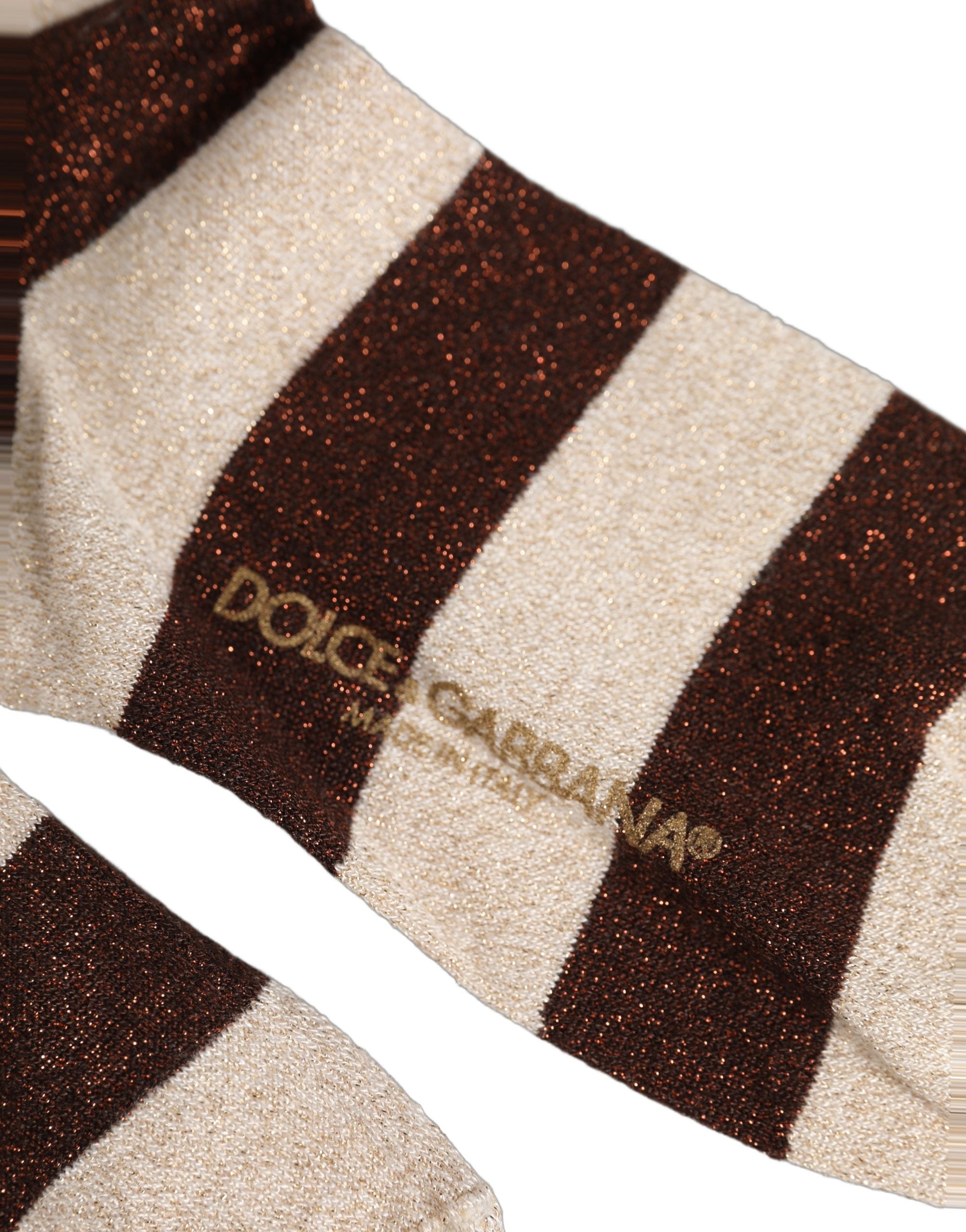 Dolce & Gabbana Brown Beige Stripes Mid Calf Accessory Socks Dolce & Gabbana