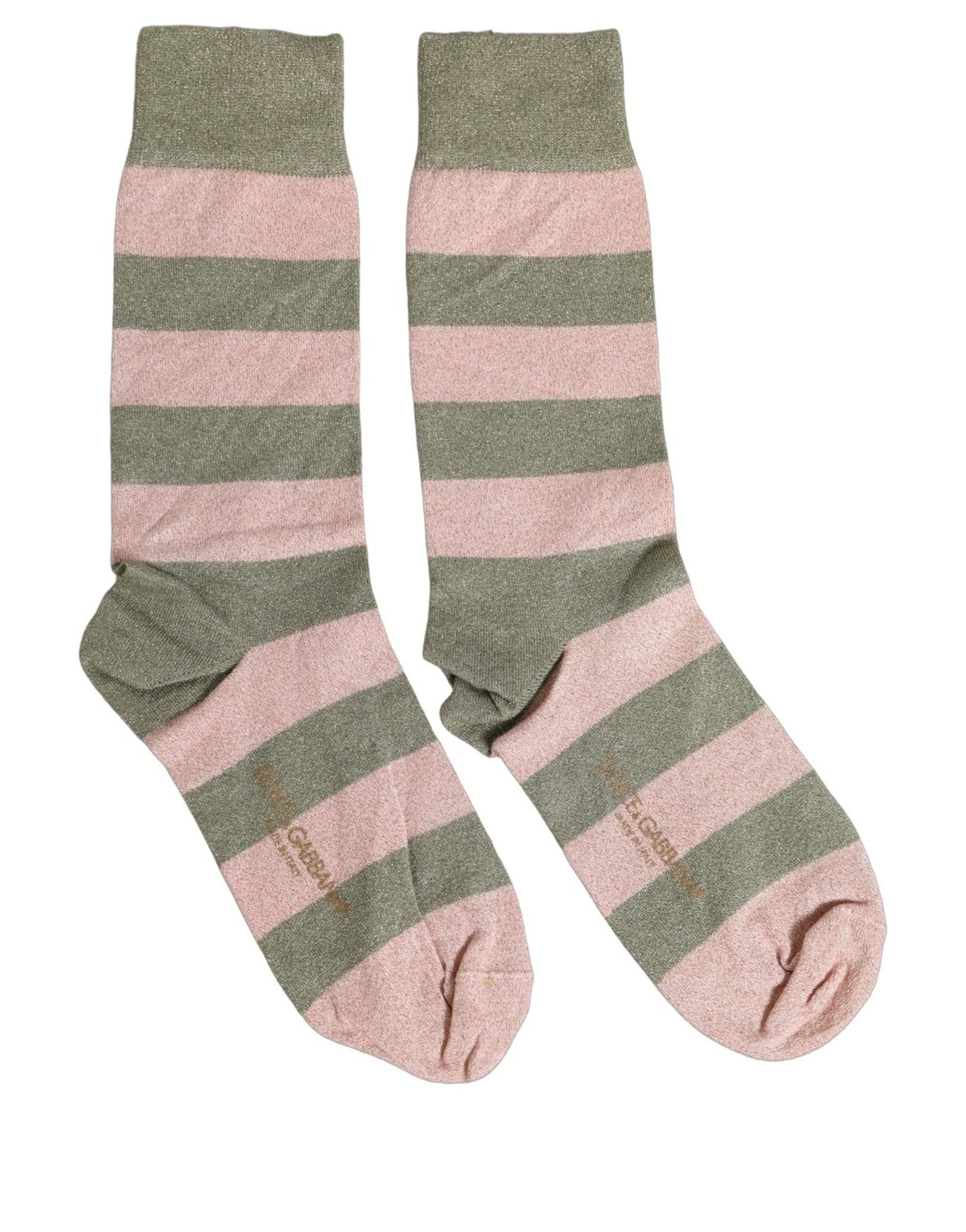 Dolce & Gabbana Gray Pink Stripes Mid Calf Accessory Socks Dolce & Gabbana
