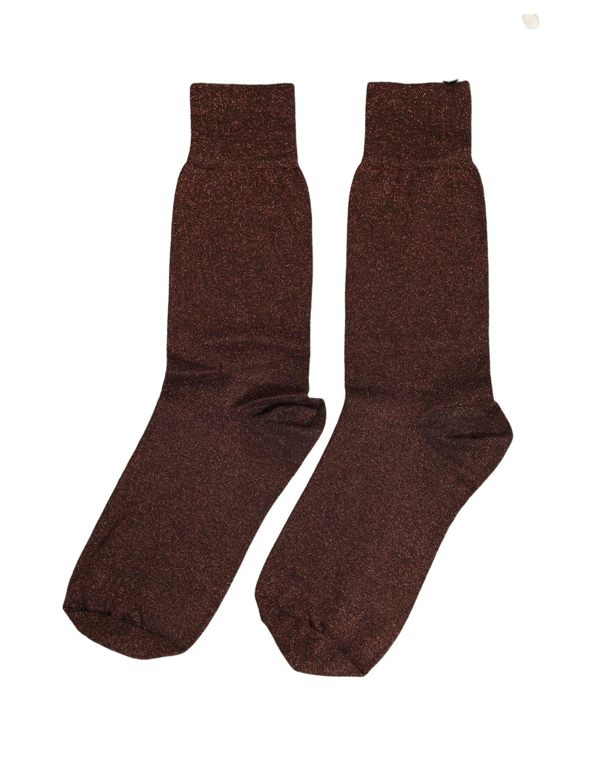 Dolce & Gabbana Dark Brown Viscose Mid Calf Accessory Socks Dolce & Gabbana