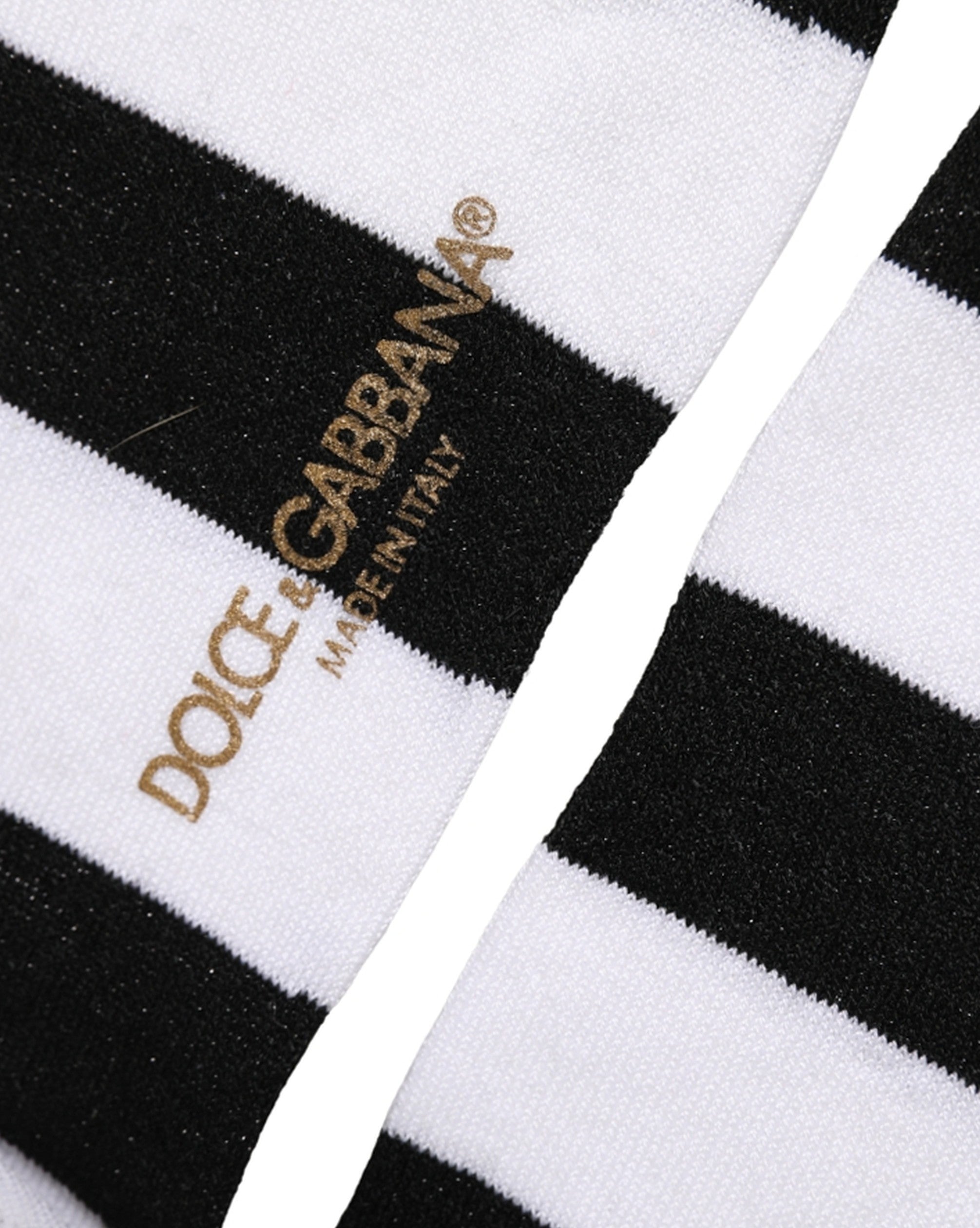 Dolce & Gabbana Black White Stripes Mid Calf Accessory Socks Dolce & Gabbana
