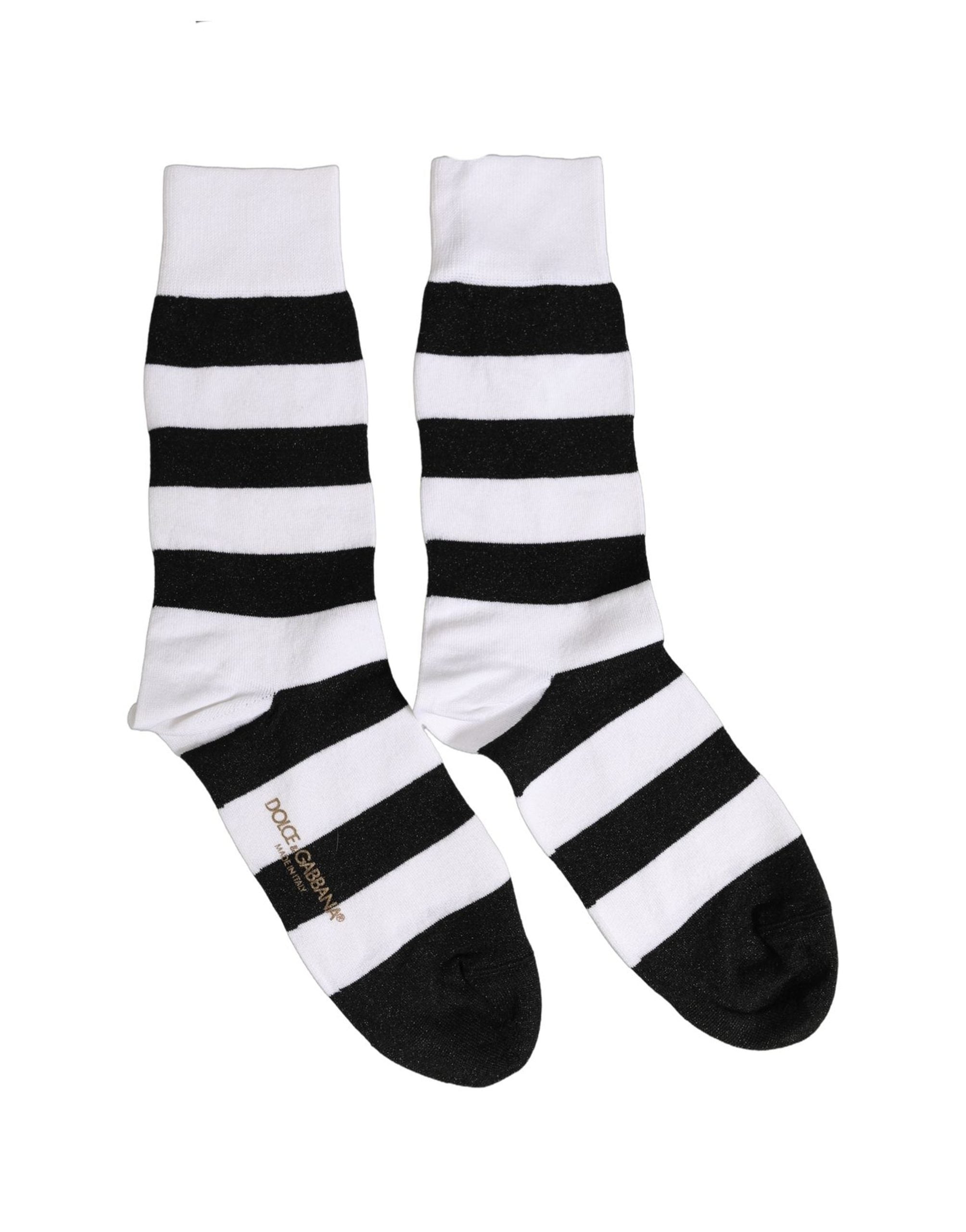 Dolce & Gabbana Black White Stripes Mid Calf Accessory Socks Dolce & Gabbana