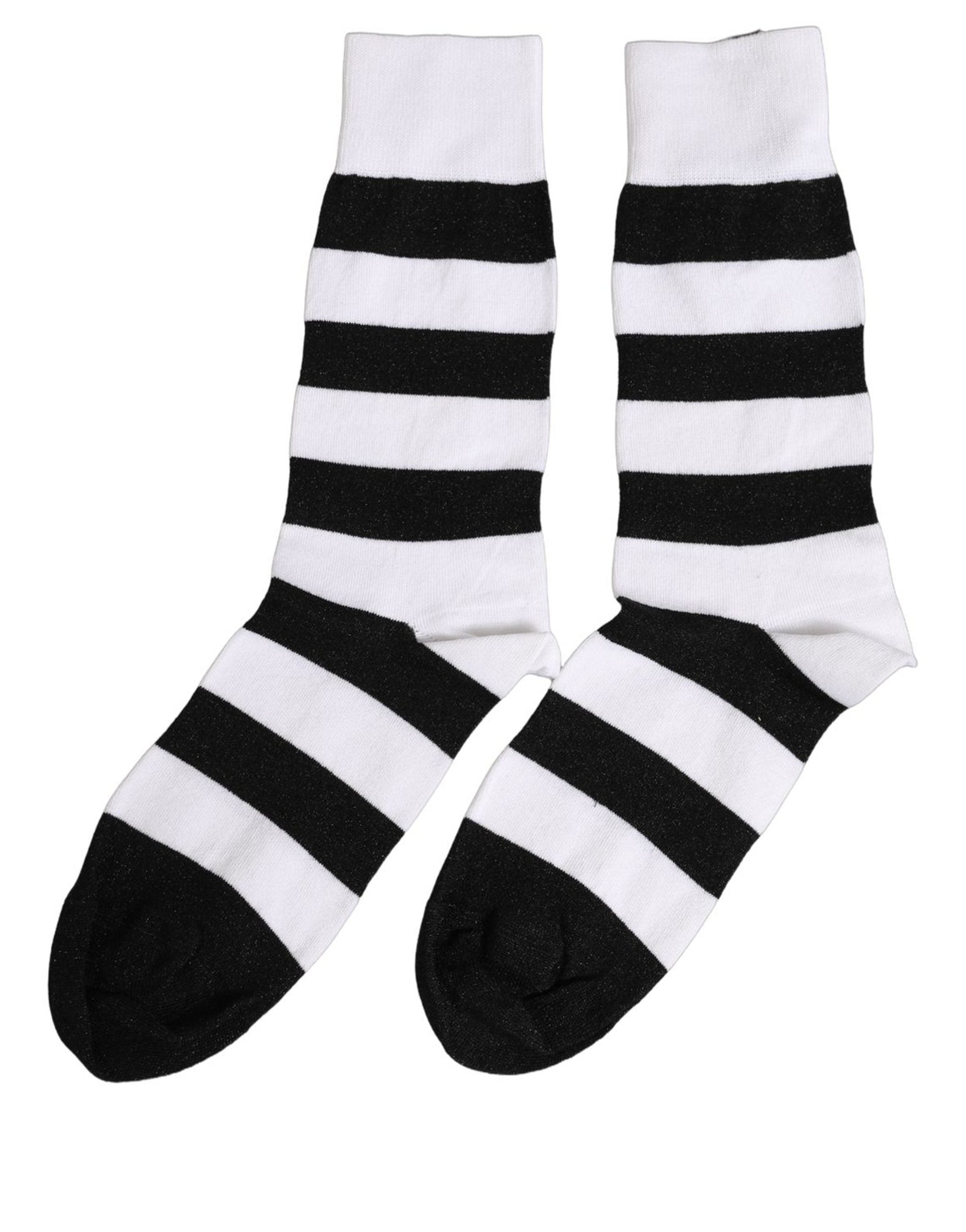 Dolce & Gabbana Black White Stripes Mid Calf Accessory Socks Dolce & Gabbana