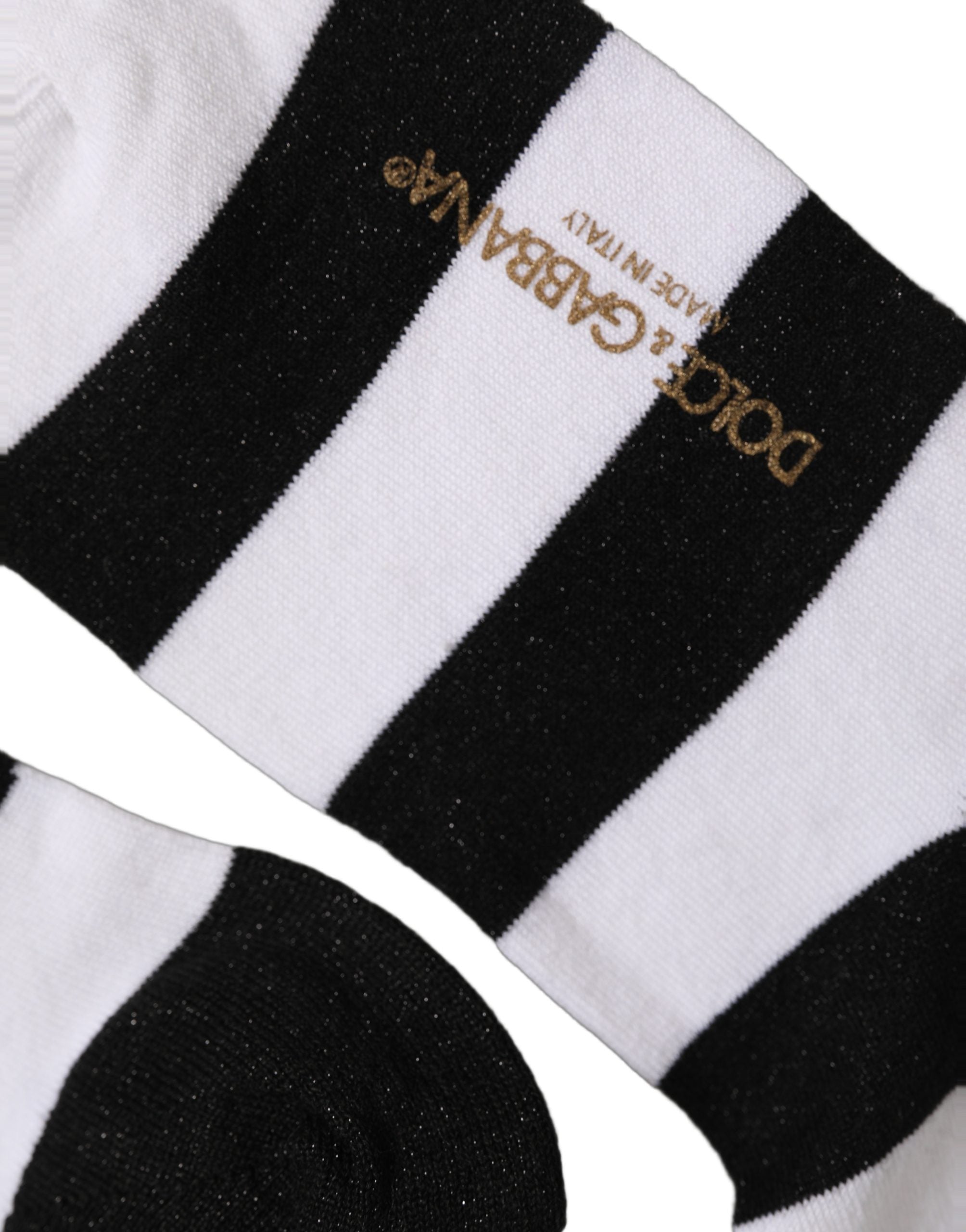 Dolce & Gabbana Black White Stripes Mid Calf Accessory Socks Dolce & Gabbana