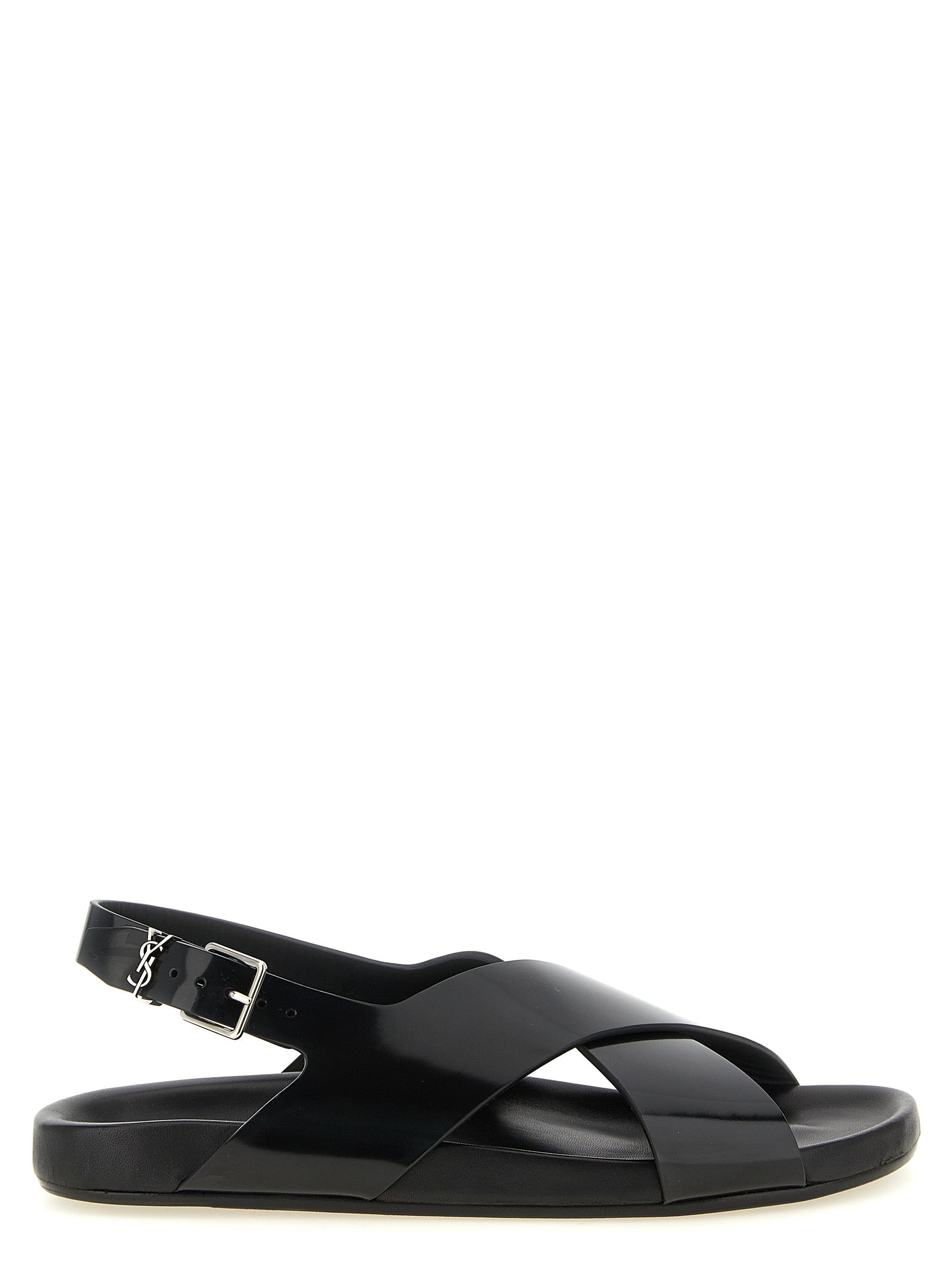 Saint Laurent Black Calfskin Flat Sandals Saint Laurent