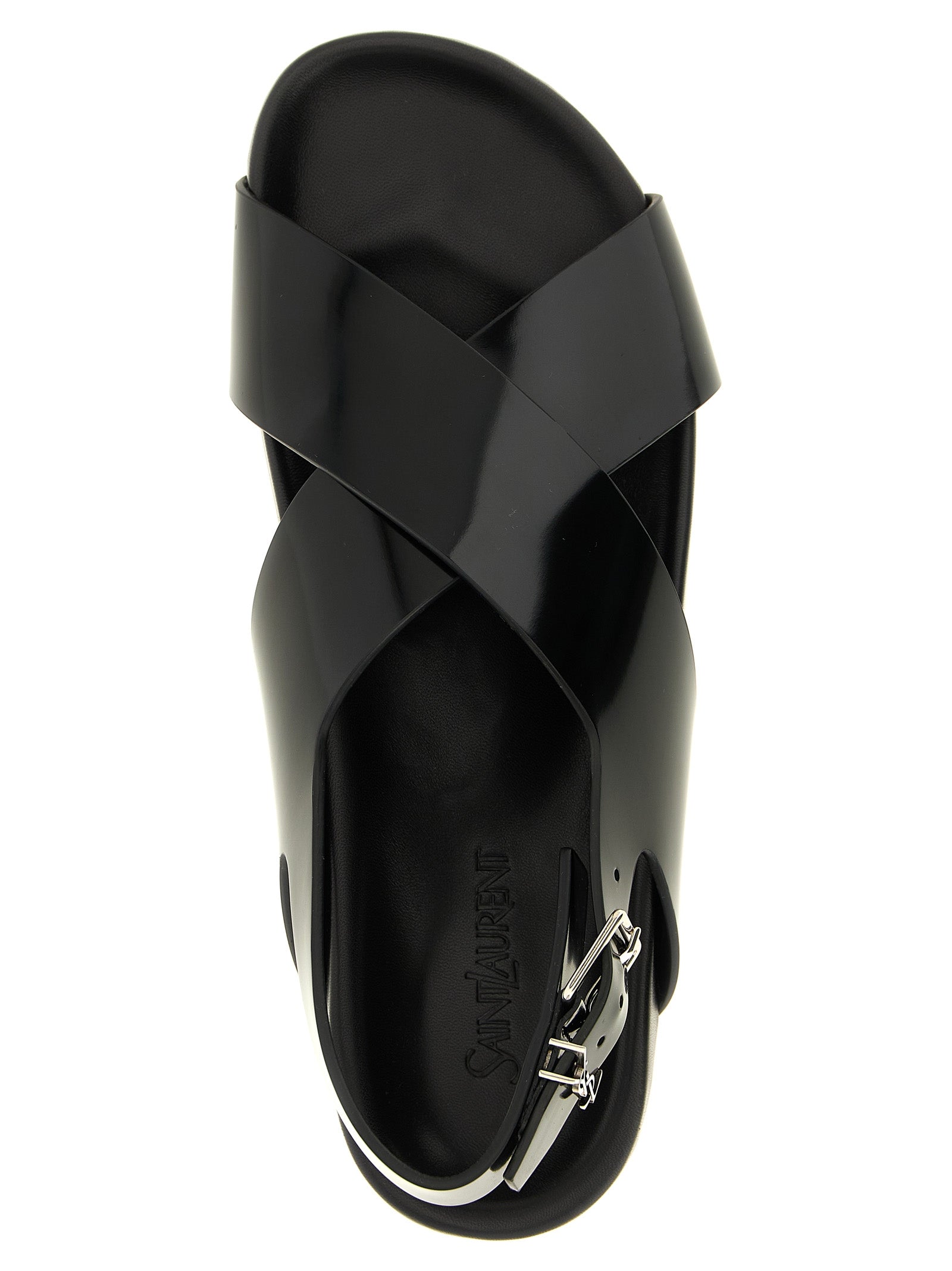 Saint Laurent Black Calfskin Flat Sandals Saint Laurent