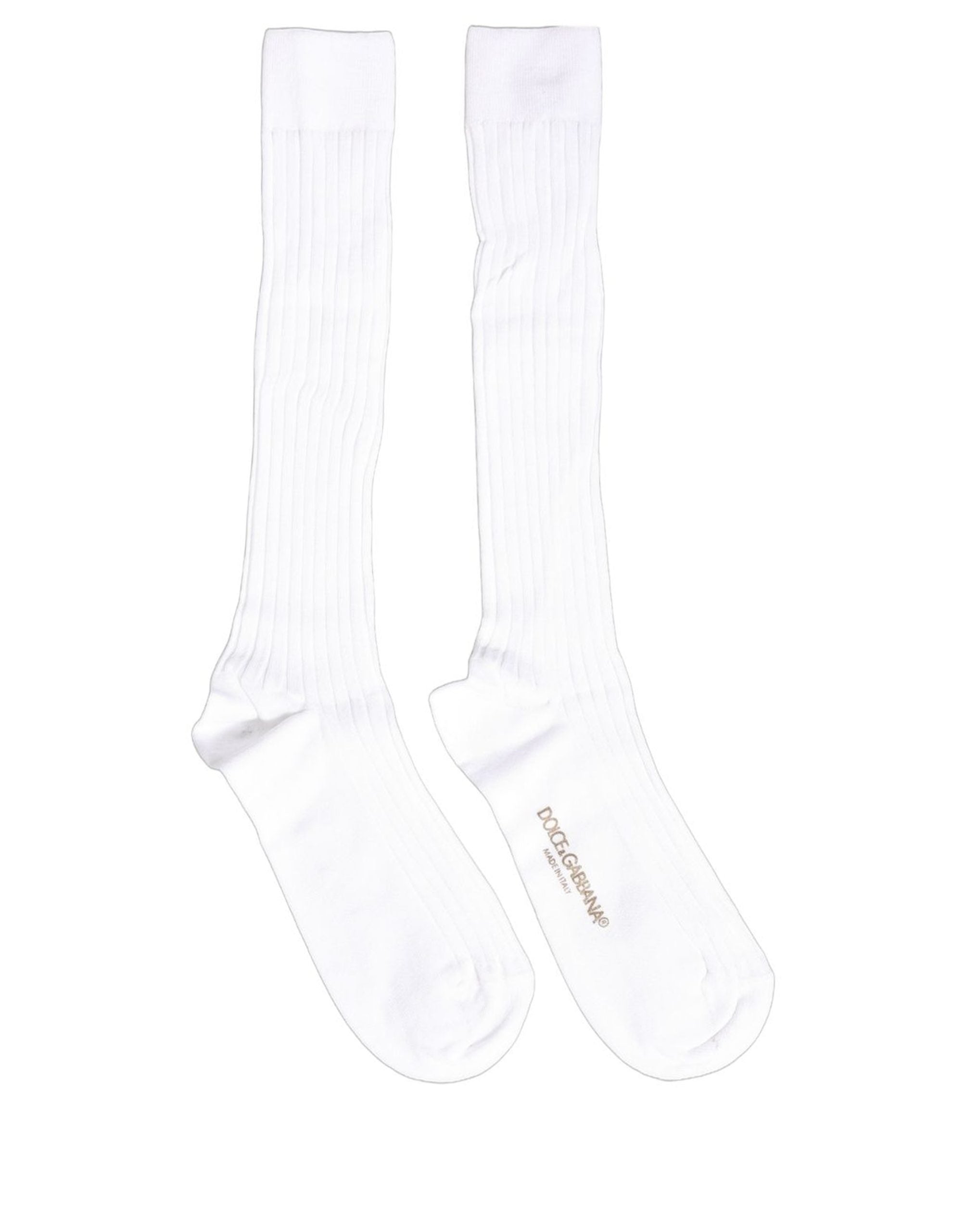 Dolce & Gabbana White Cotton Ribbed Logo Over The Calf Women Socks Dolce & Gabbana