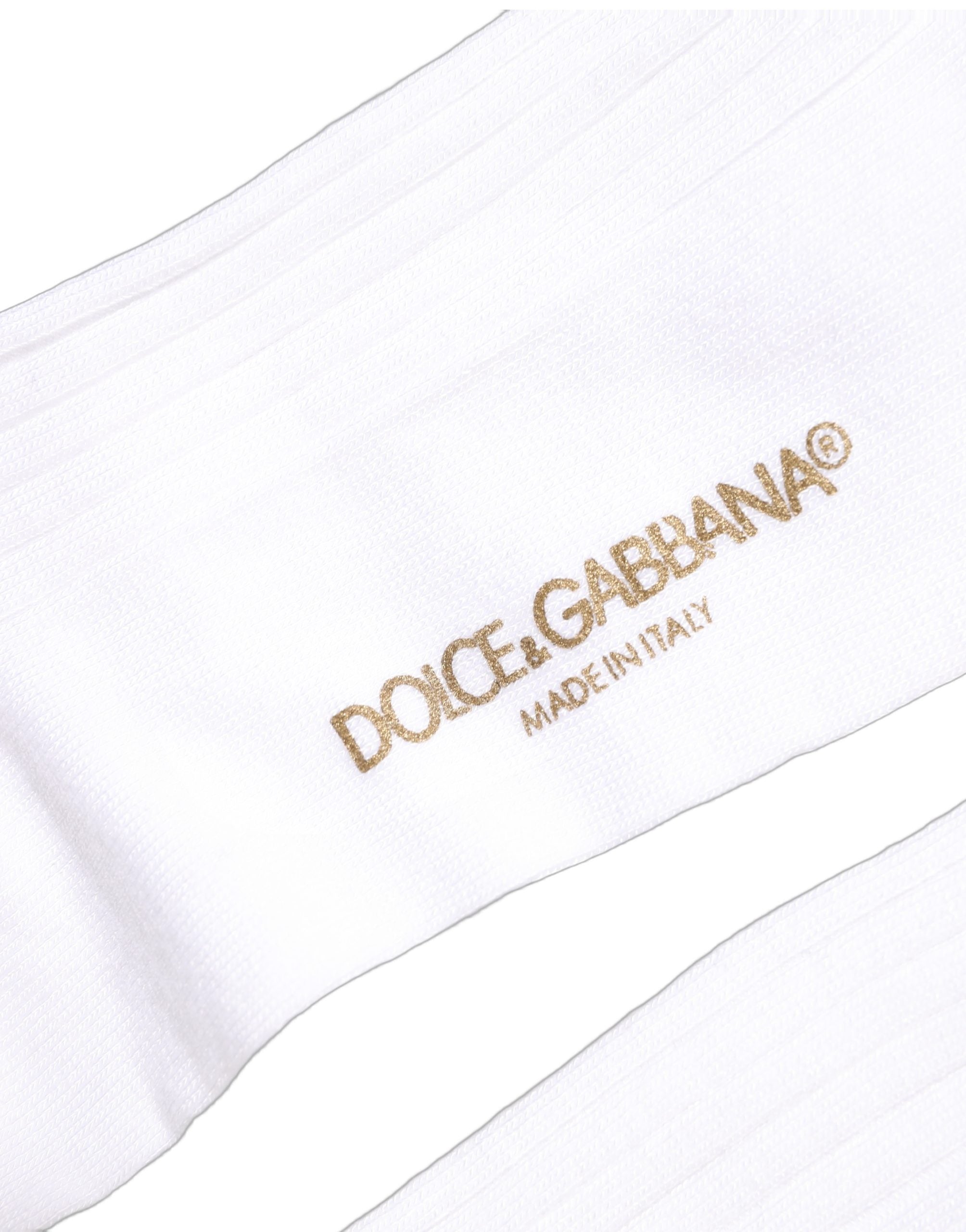 Dolce & Gabbana White Cotton Ribbed Logo Over The Calf Women Socks Dolce & Gabbana