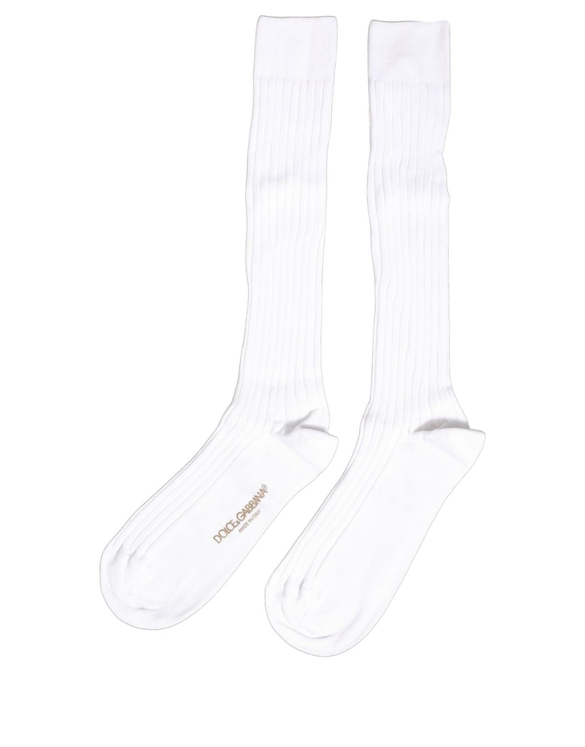 Dolce & Gabbana White Cotton Ribbed Logo Over The Calf Women Socks Dolce & Gabbana